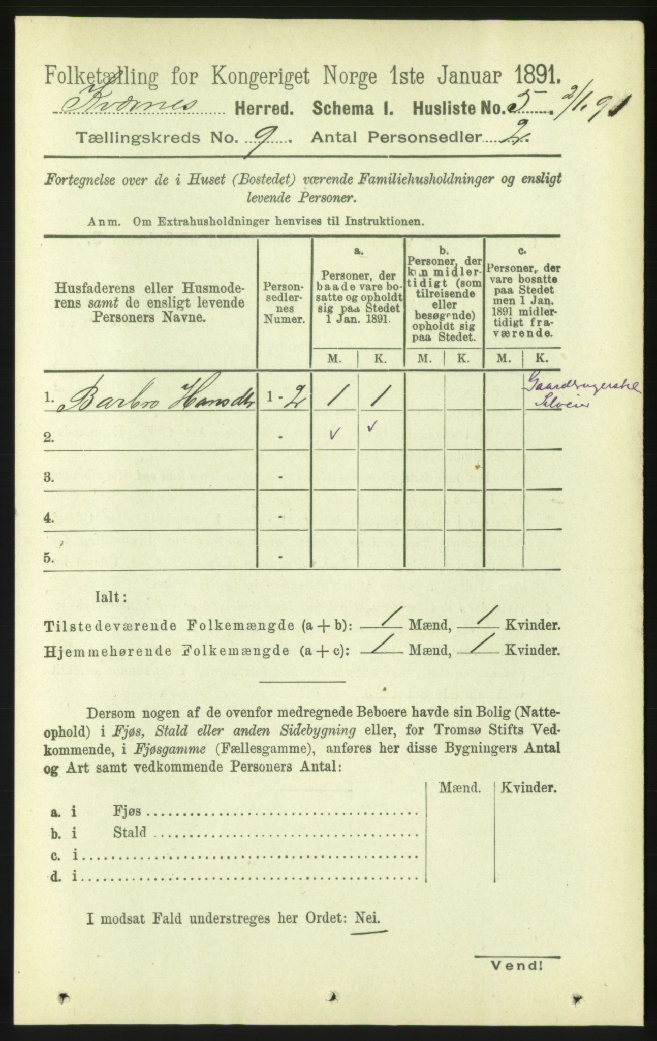 RA, 1891 census for 1553 Kvernes, 1891, p. 3889