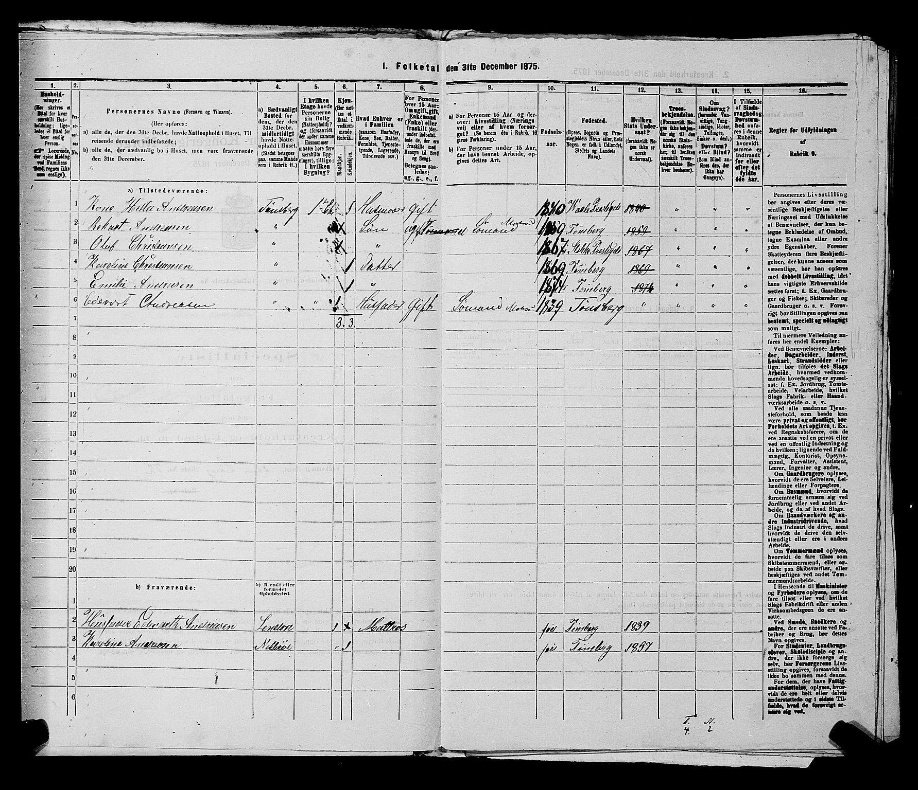 SAKO, 1875 census for 0705P Tønsberg, 1875, p. 255