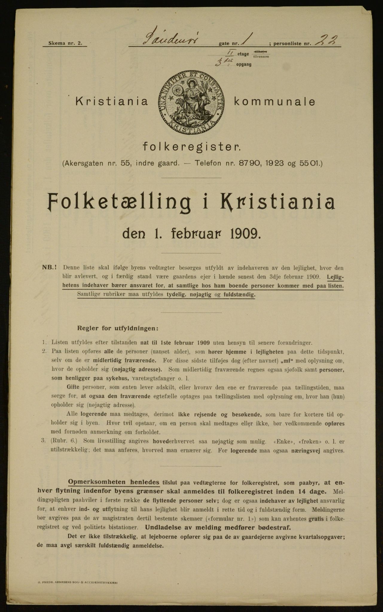 OBA, Municipal Census 1909 for Kristiania, 1909, p. 94704