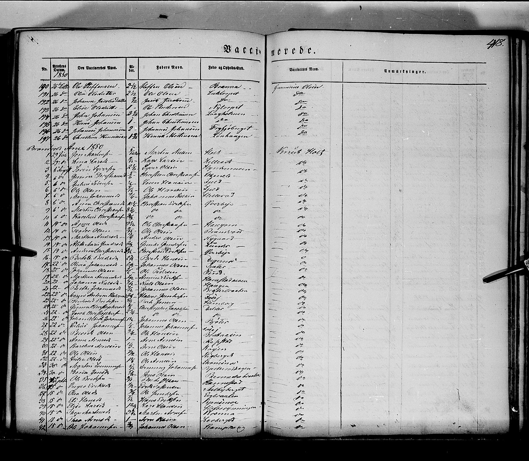 Grue prestekontor, SAH/PREST-036/H/Ha/Haa/L0008: Parish register (official) no. 8, 1847-1858, p. 418