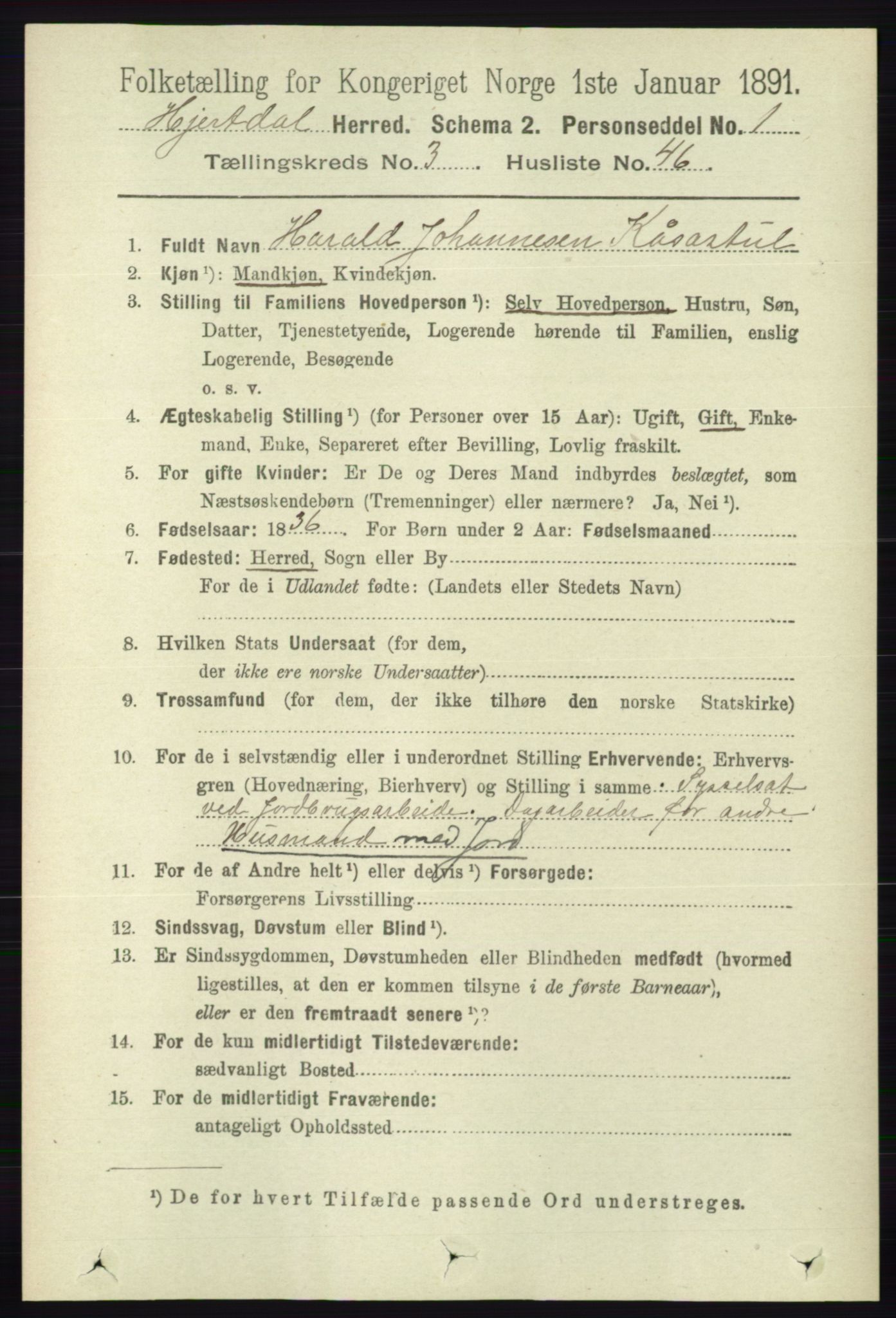 RA, 1891 census for 0827 Hjartdal, 1891, p. 1240