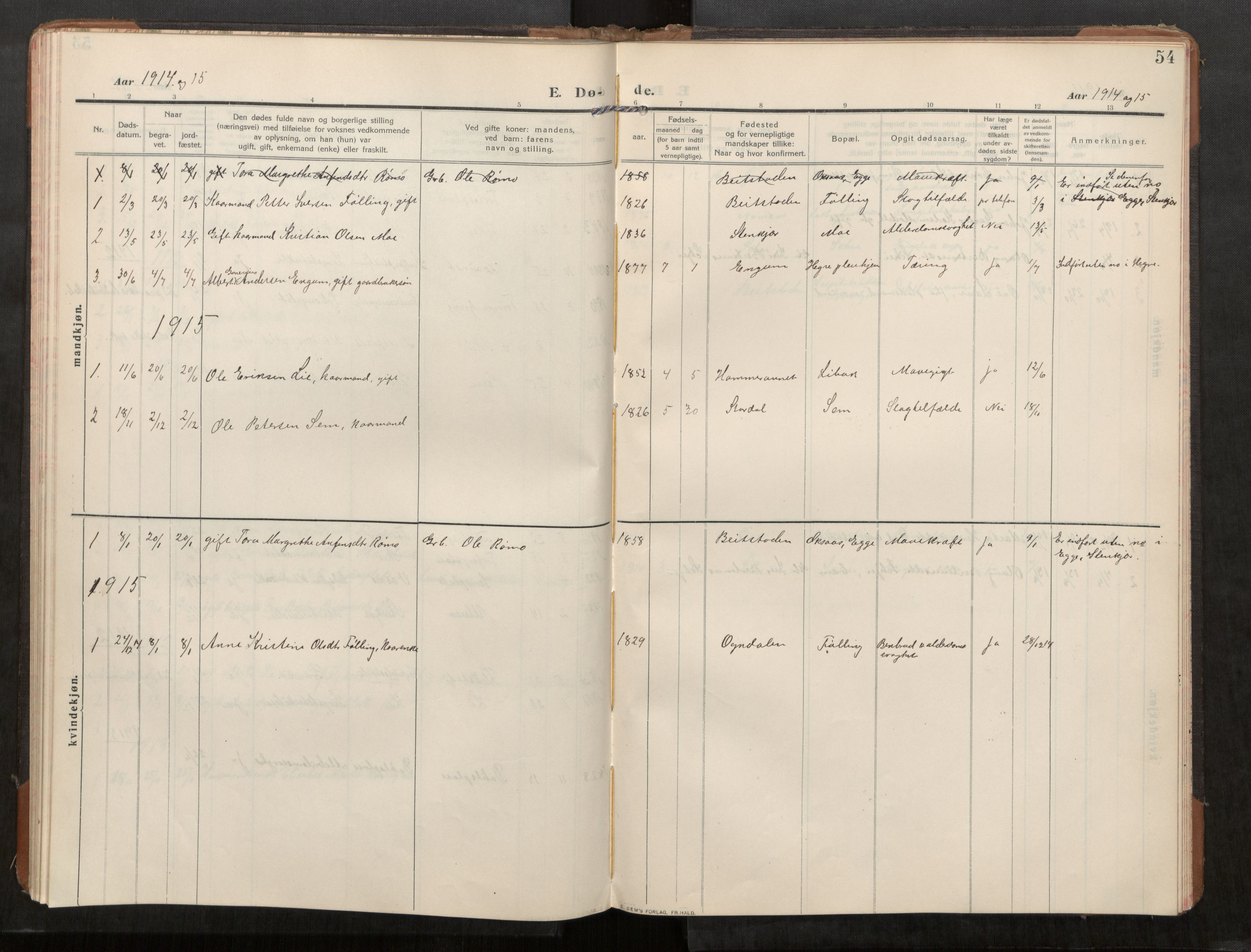 Stod sokneprestkontor, AV/SAT-A-1164/1/I/I1/I1a/L0003: Parish register (official) no. 3, 1909-1934, p. 54