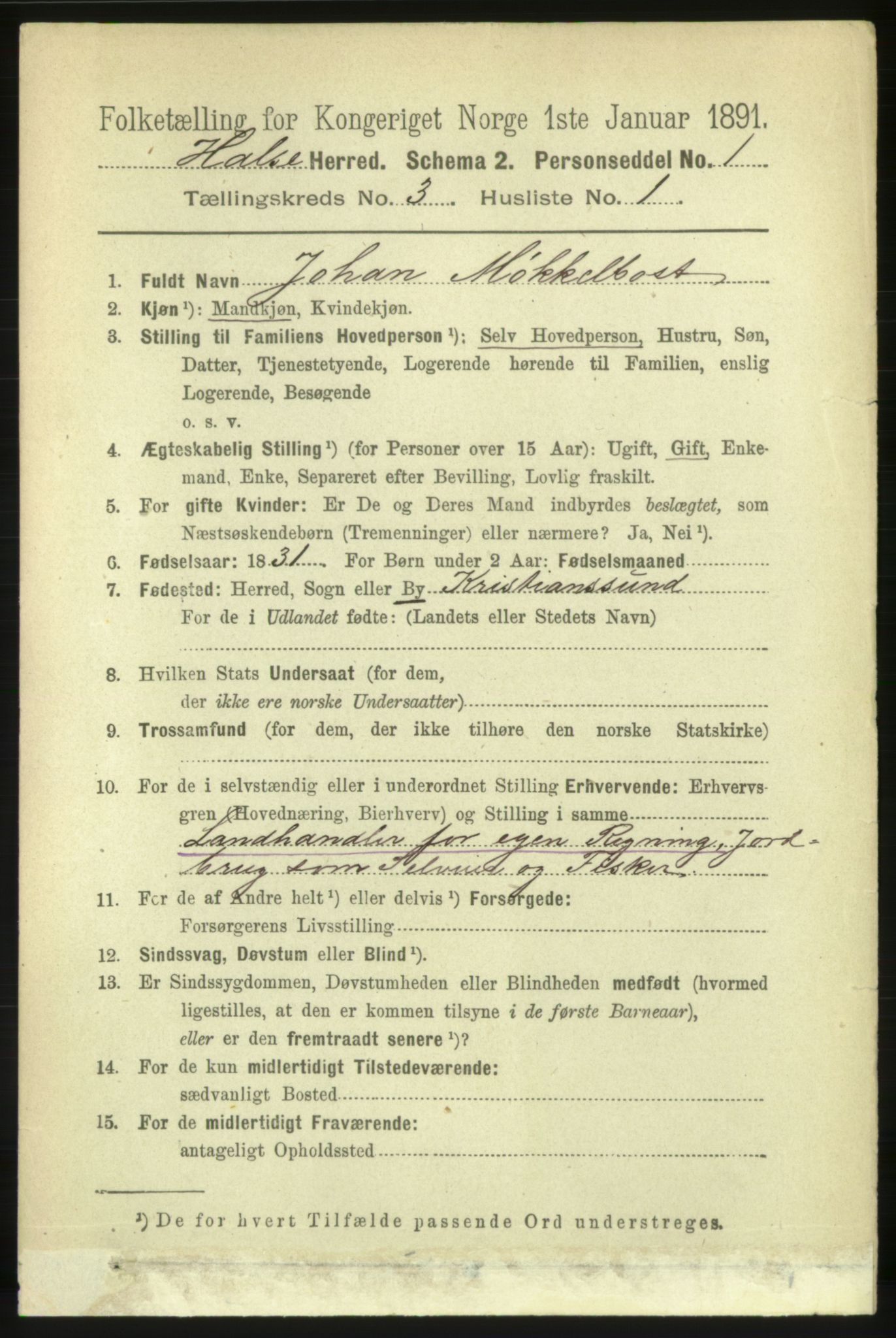 RA, 1891 census for 1571 Halsa, 1891, p. 486