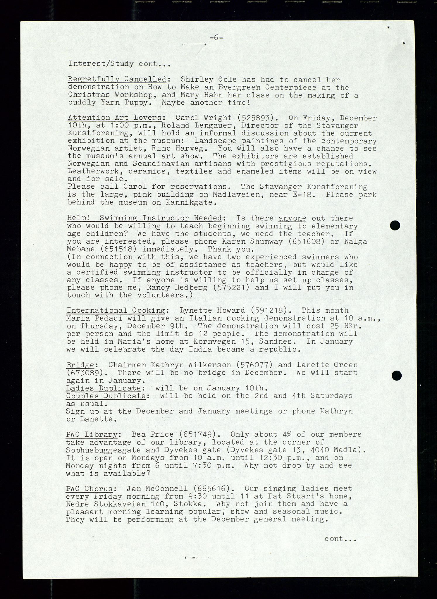 PA 1547 - Petroleum Wives Club, AV/SAST-A-101974/X/Xa/L0002: Newsletter, 1979-1987