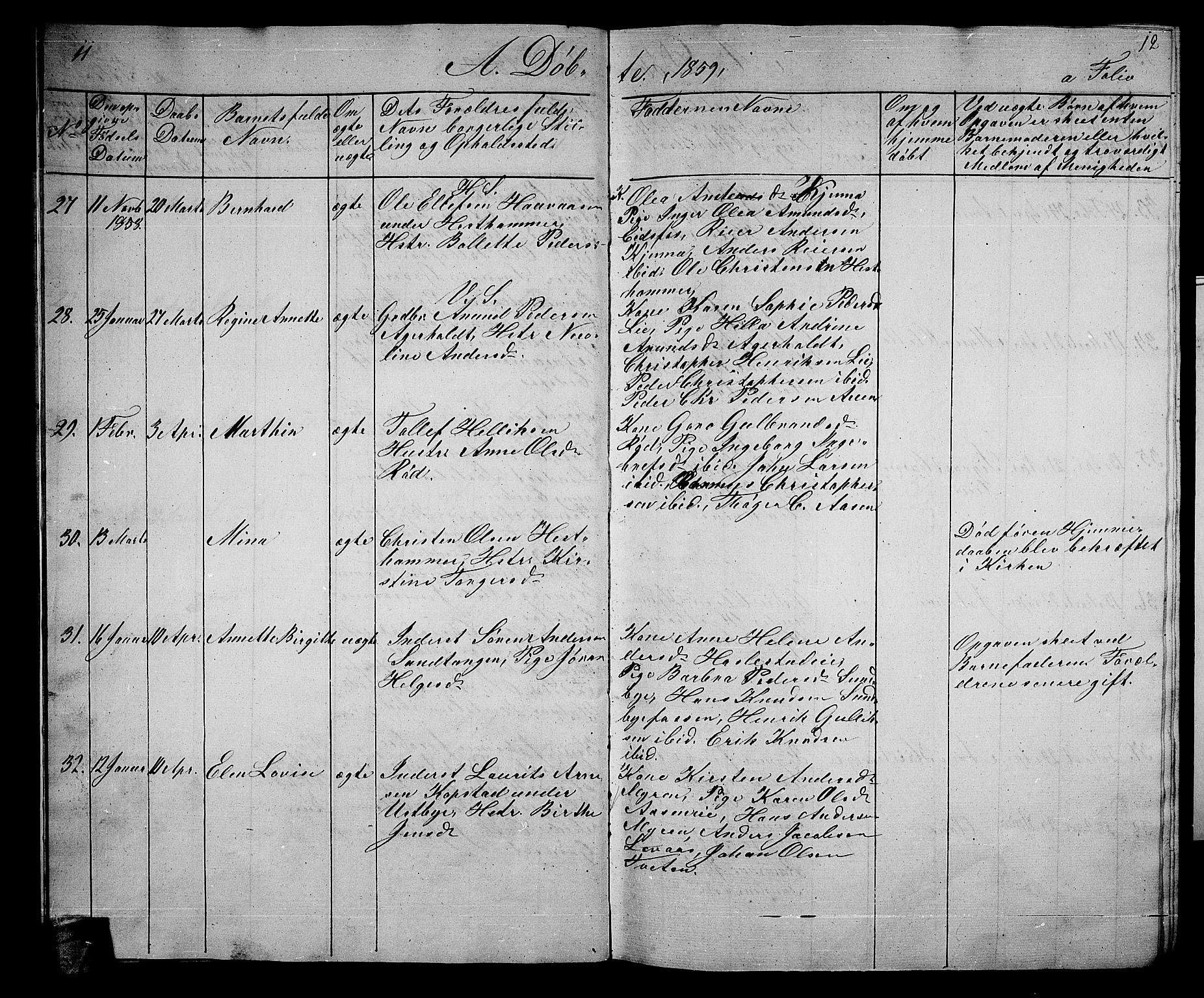 Hof kirkebøker, AV/SAKO-A-64/G/Ga/L0002: Parish register (copy) no. I 2, 1859-1873, p. 11-12