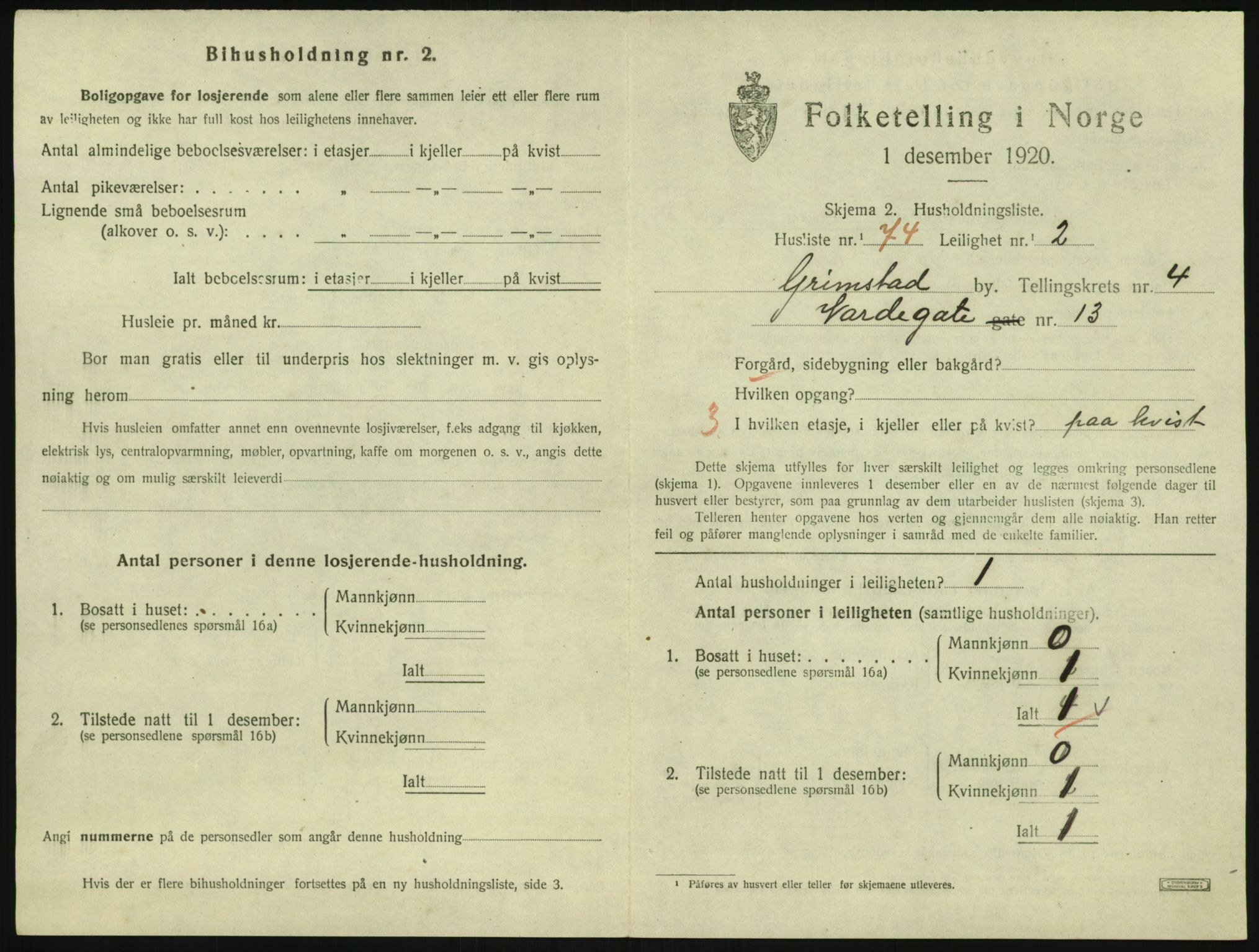 SAK, 1920 census for Grimstad, 1920, p. 2045