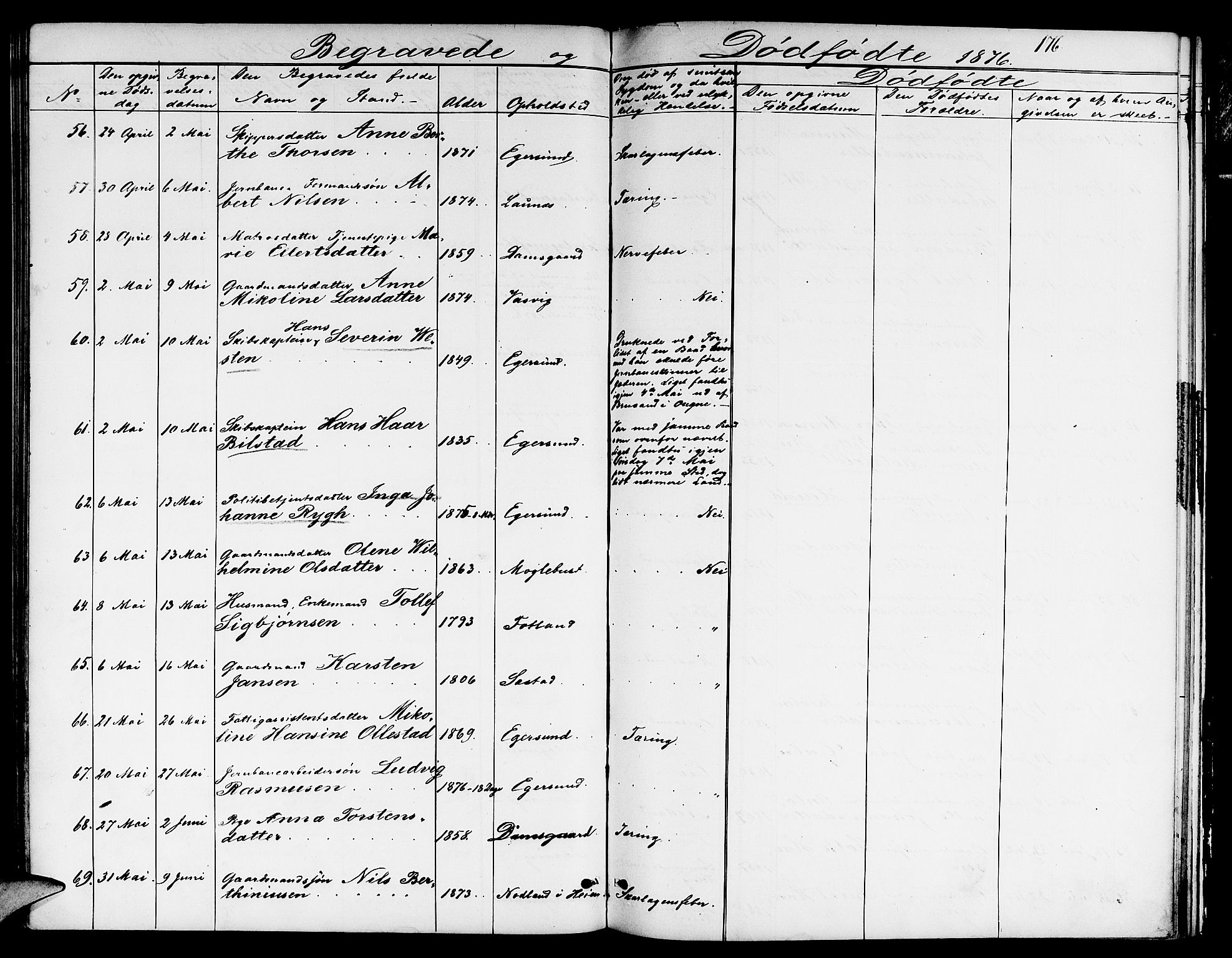 Eigersund sokneprestkontor, AV/SAST-A-101807/S09/L0005: Parish register (copy) no. B 5, 1872-1881, p. 176