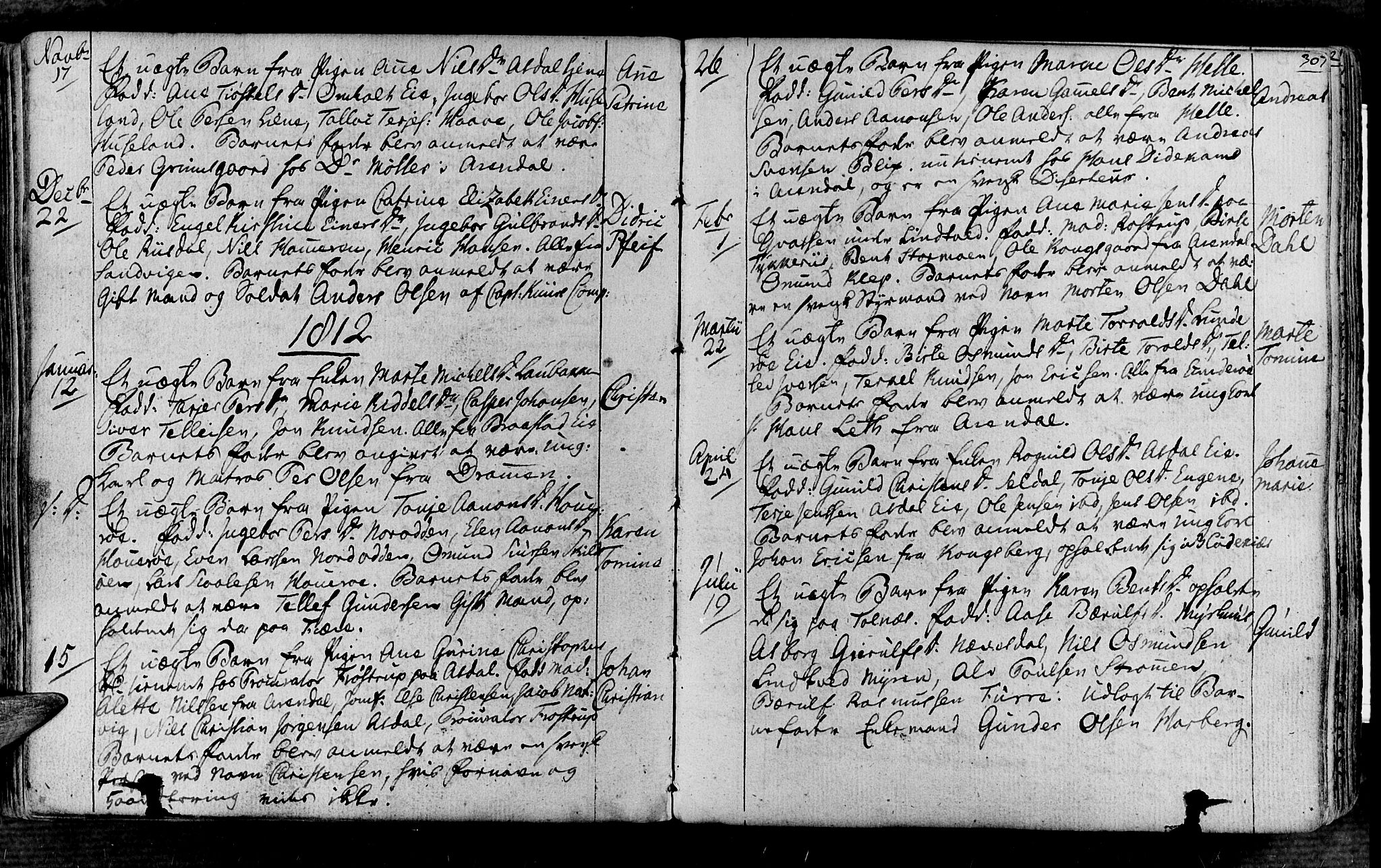 Øyestad sokneprestkontor, AV/SAK-1111-0049/F/Fa/L0011: Parish register (official) no. A 11, 1805-1824, p. 307