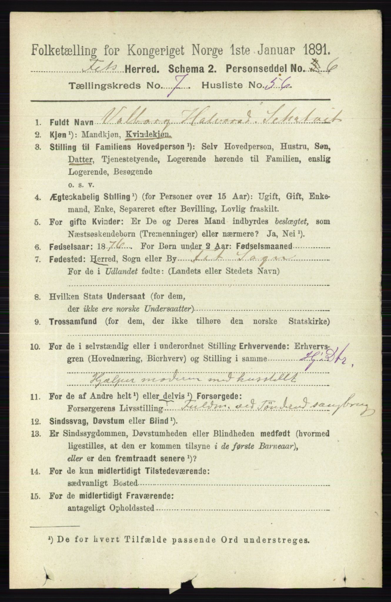 RA, 1891 census for 0227 Fet, 1891, p. 2765