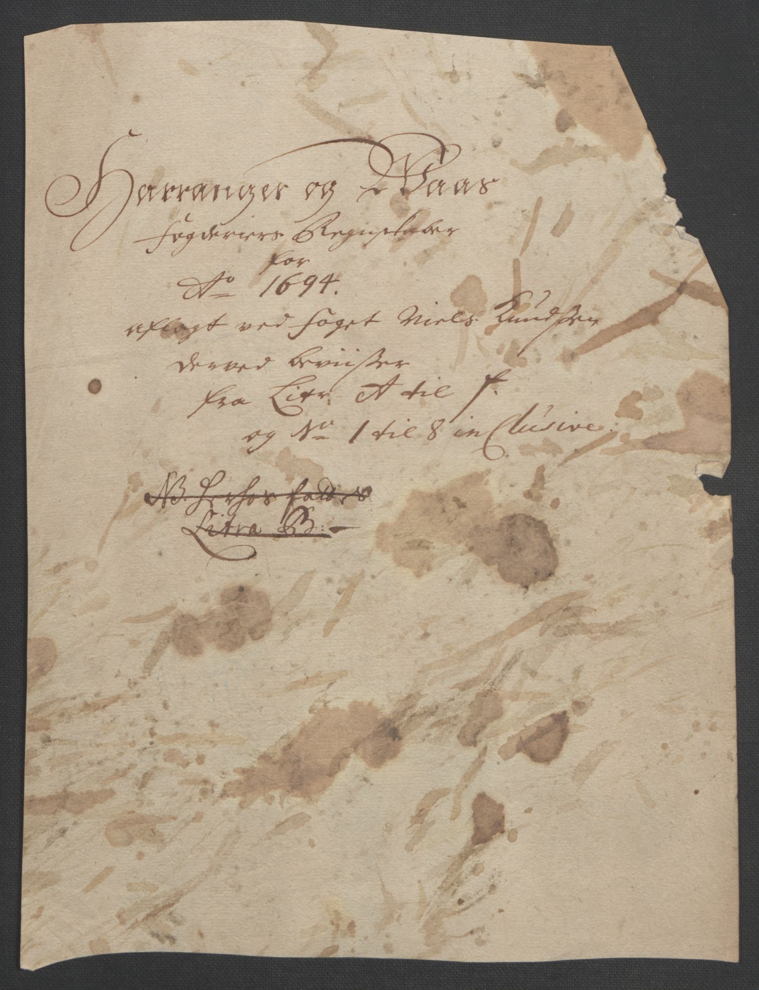 Rentekammeret inntil 1814, Reviderte regnskaper, Fogderegnskap, AV/RA-EA-4092/R48/L2975: Fogderegnskap Sunnhordland og Hardanger, 1694, p. 161