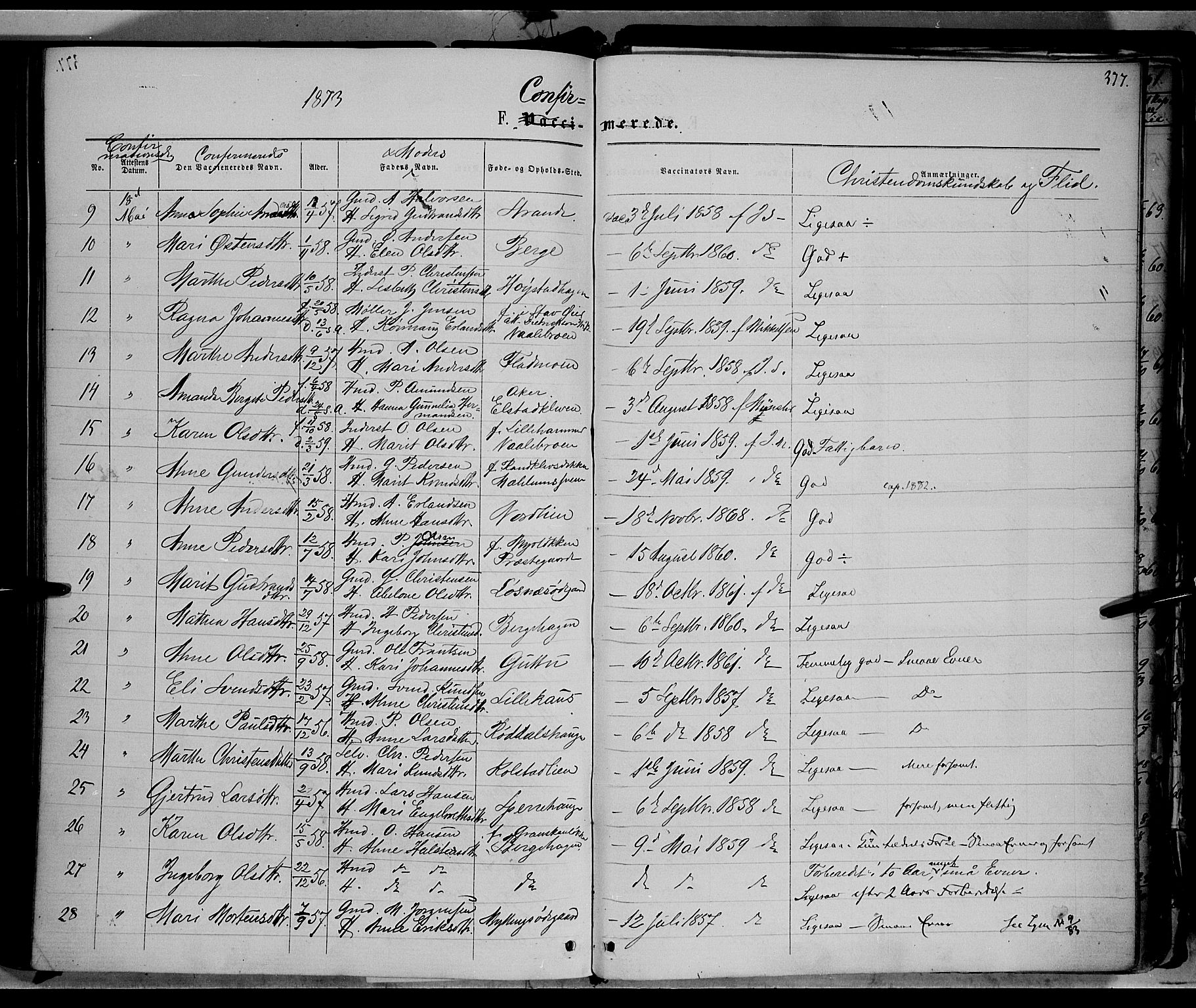 Ringebu prestekontor, AV/SAH-PREST-082/H/Ha/Haa/L0007: Parish register (official) no. 7, 1860-1877, p. 377