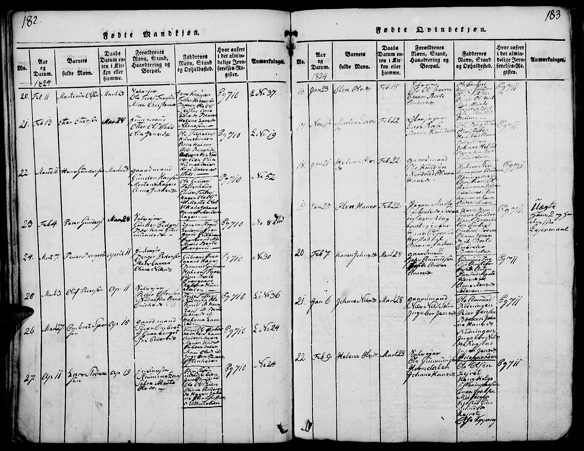 Elverum prestekontor, AV/SAH-PREST-044/H/Ha/Haa/L0007: Parish register (official) no. 7, 1815-1830, p. 182-183