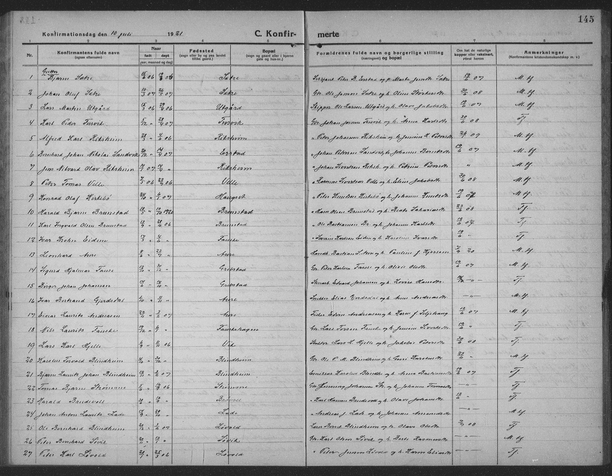 Ministerialprotokoller, klokkerbøker og fødselsregistre - Møre og Romsdal, AV/SAT-A-1454/523/L0342: Parish register (copy) no. 523C05, 1916-1937, p. 145