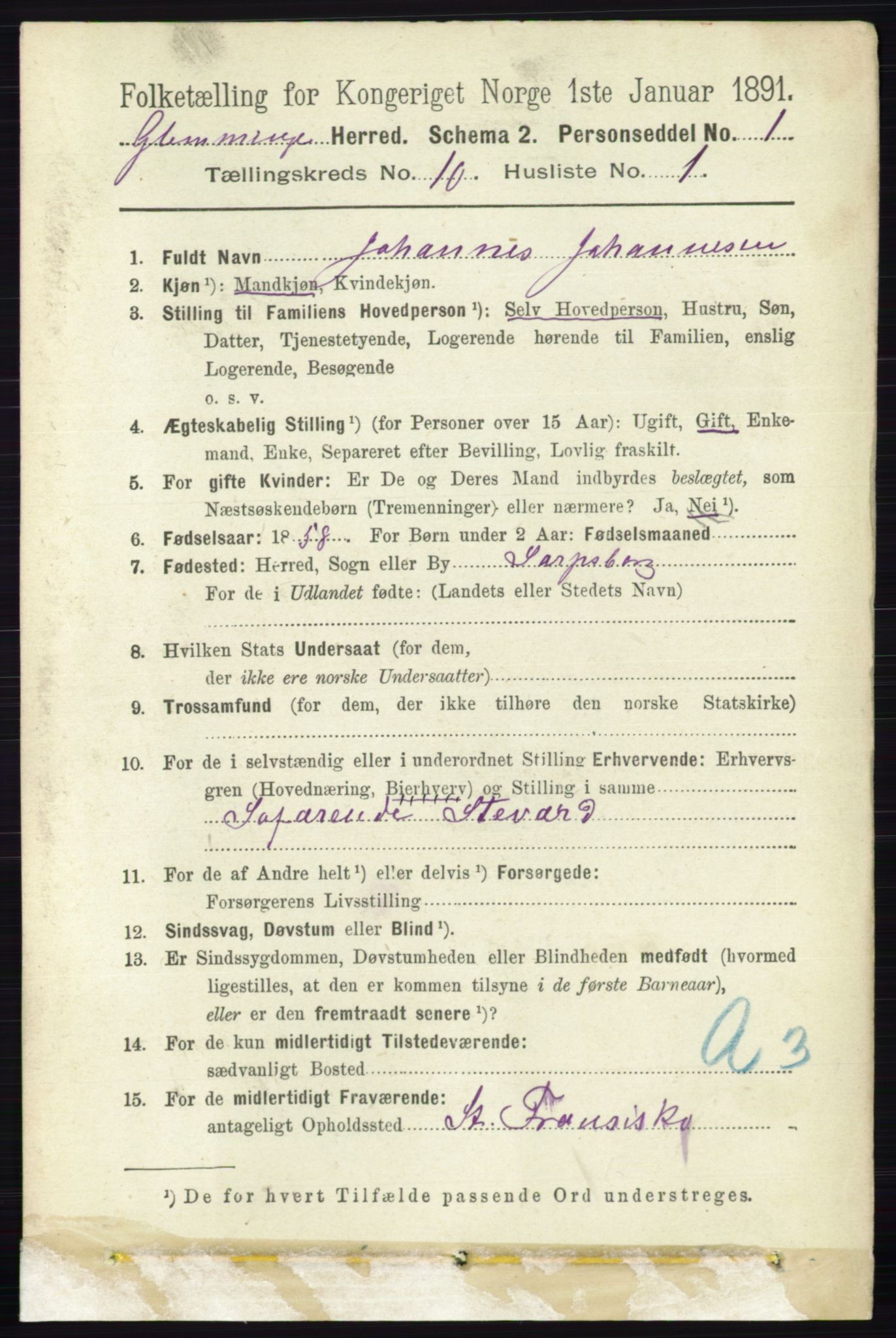 RA, 1891 census for 0132 Glemmen, 1891, p. 9971