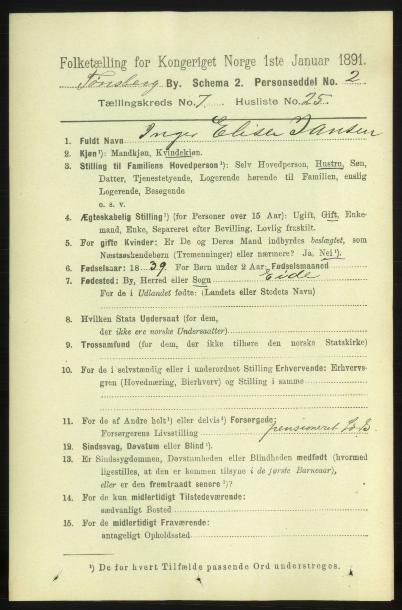 RA, 1891 census for 0705 Tønsberg, 1891, p. 3037