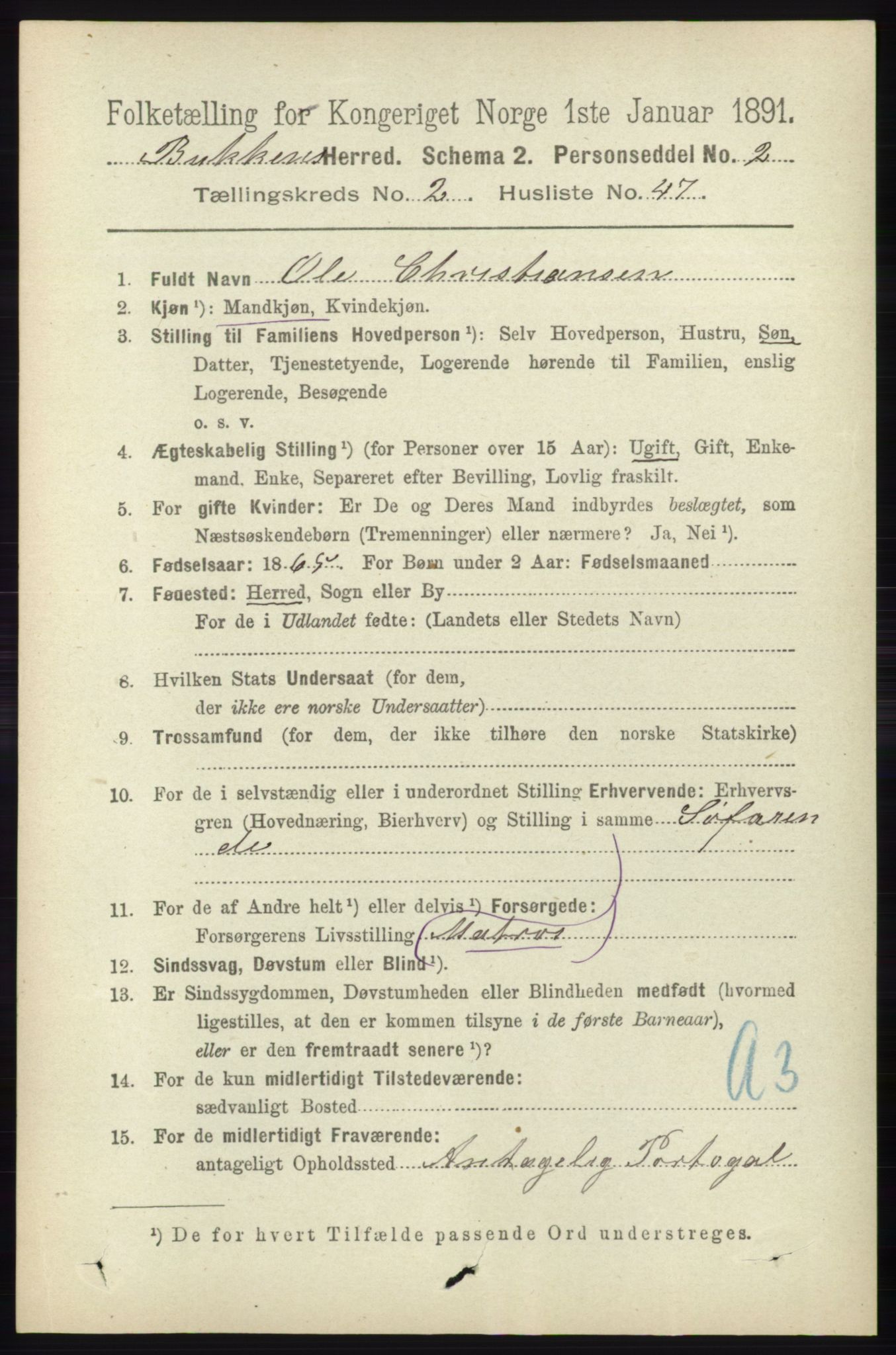 RA, 1891 census for 1145 Bokn, 1891, p. 587