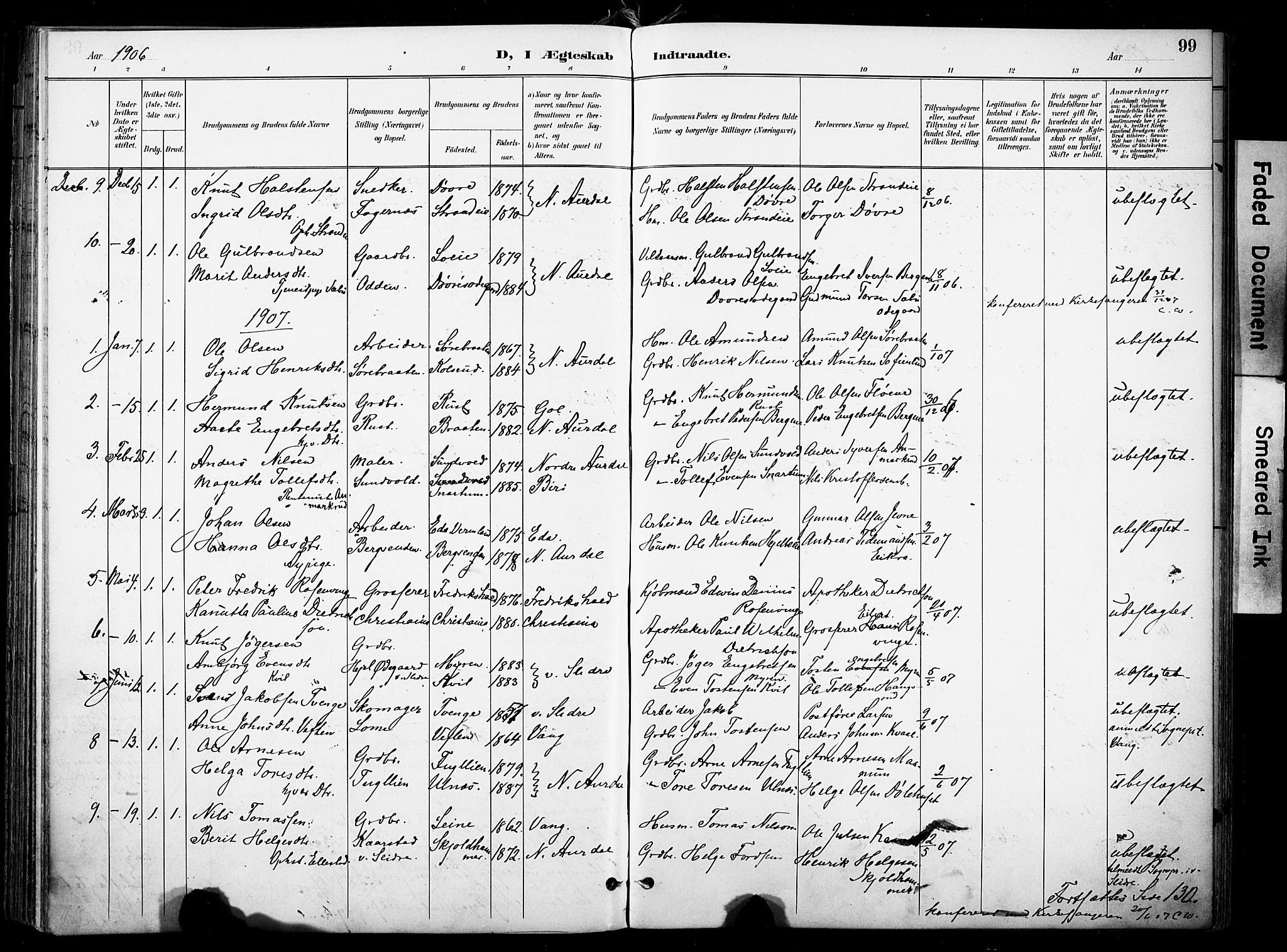 Nord-Aurdal prestekontor, SAH/PREST-132/H/Ha/Haa/L0014: Parish register (official) no. 14, 1896-1912, p. 99