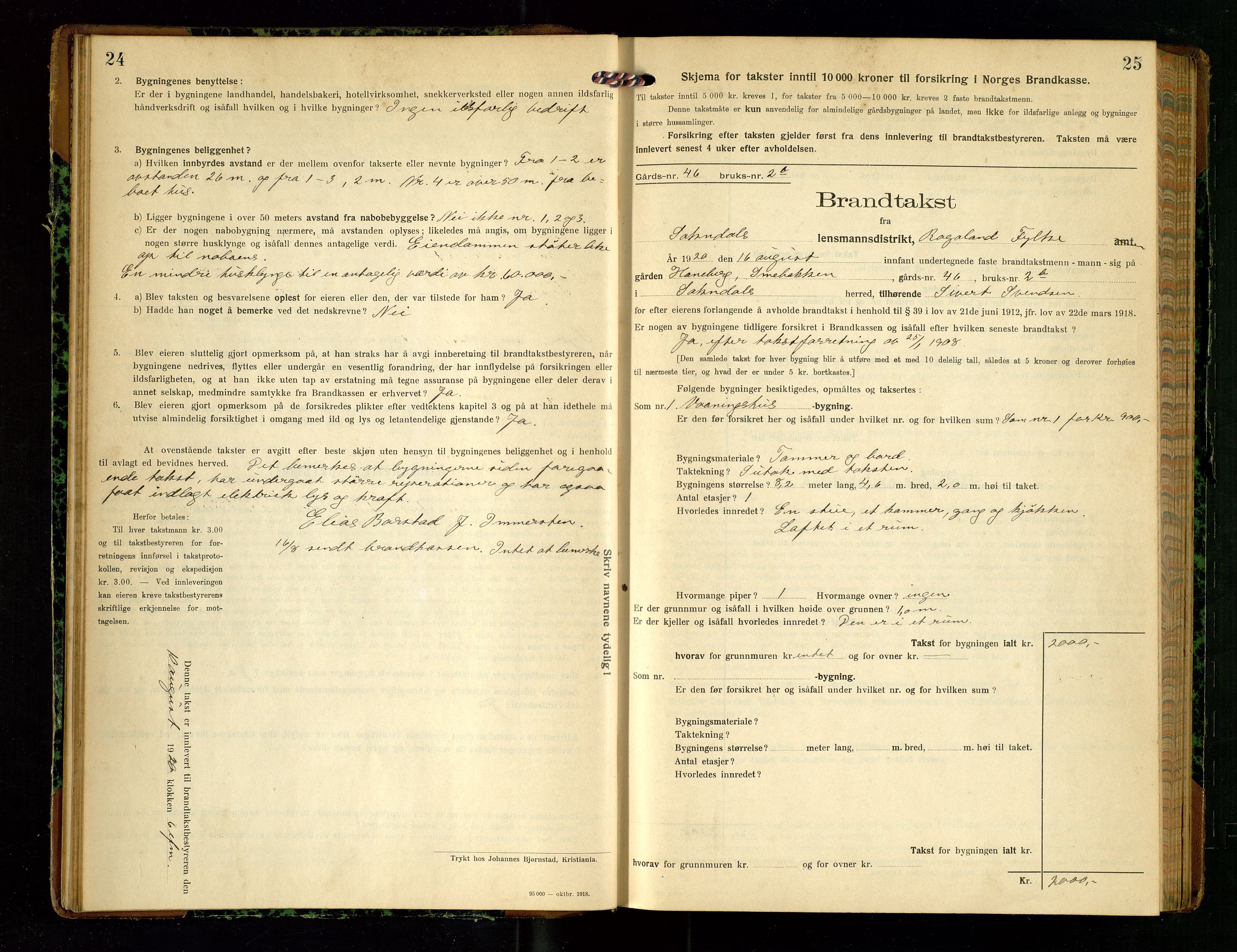 Sokndal lensmannskontor, AV/SAST-A-100417/Gob/L0005: "Brandtakst-Protokol", 1920-1924, p. 24-25