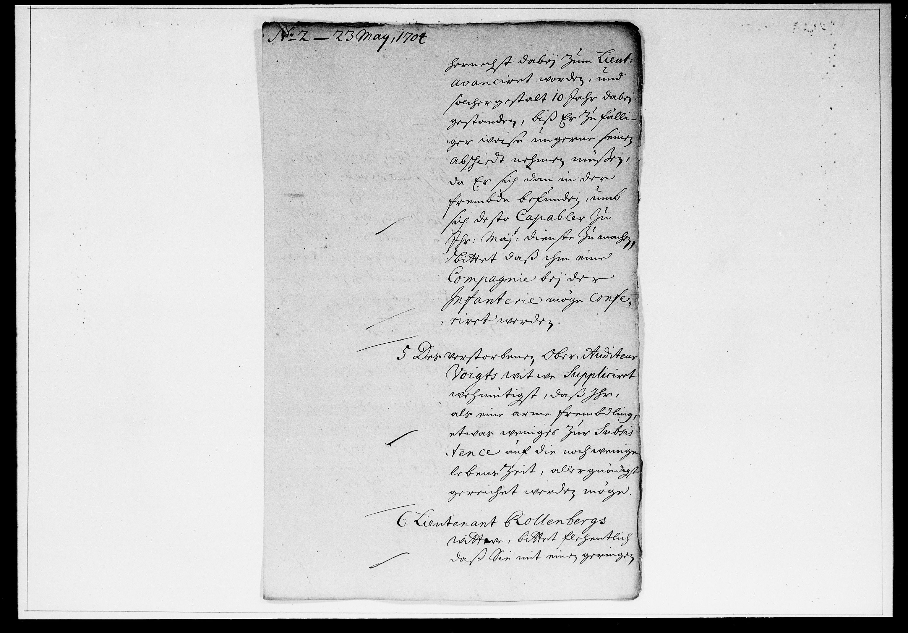 Krigskollegiet, Krigskancelliet, DRA/A-0006/-/0940-0944: Refererede sager, 1704, p. 391