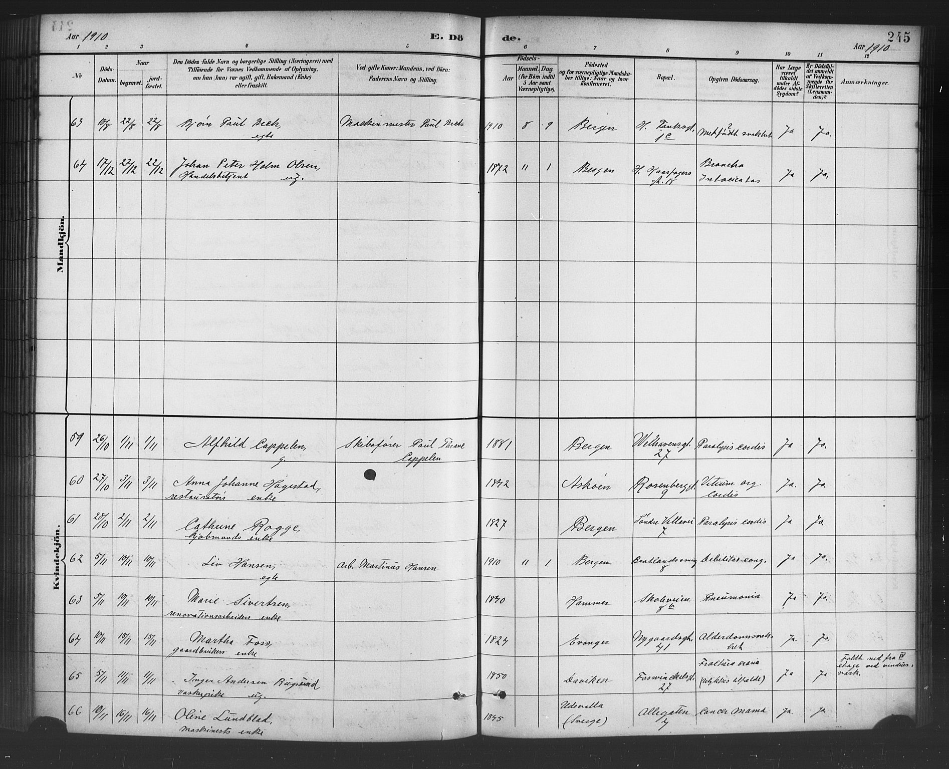 Johanneskirken sokneprestembete, AV/SAB-A-76001/H/Hab: Parish register (copy) no. D 1, 1885-1915, p. 245