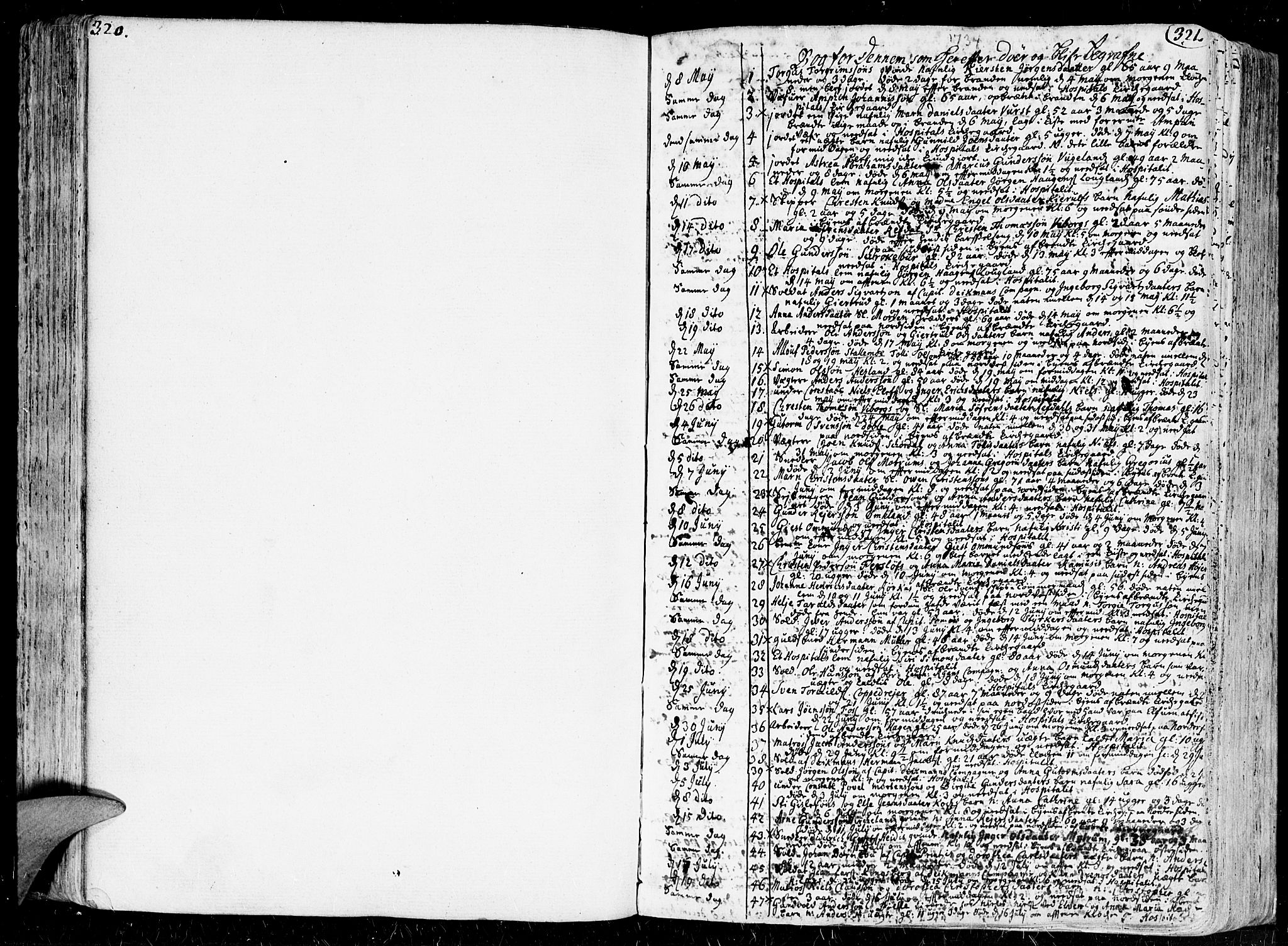 Kristiansand domprosti, SAK/1112-0006/F/Fa/L0001: Parish register (official) no. A 1, 1734-1793, p. 320-321