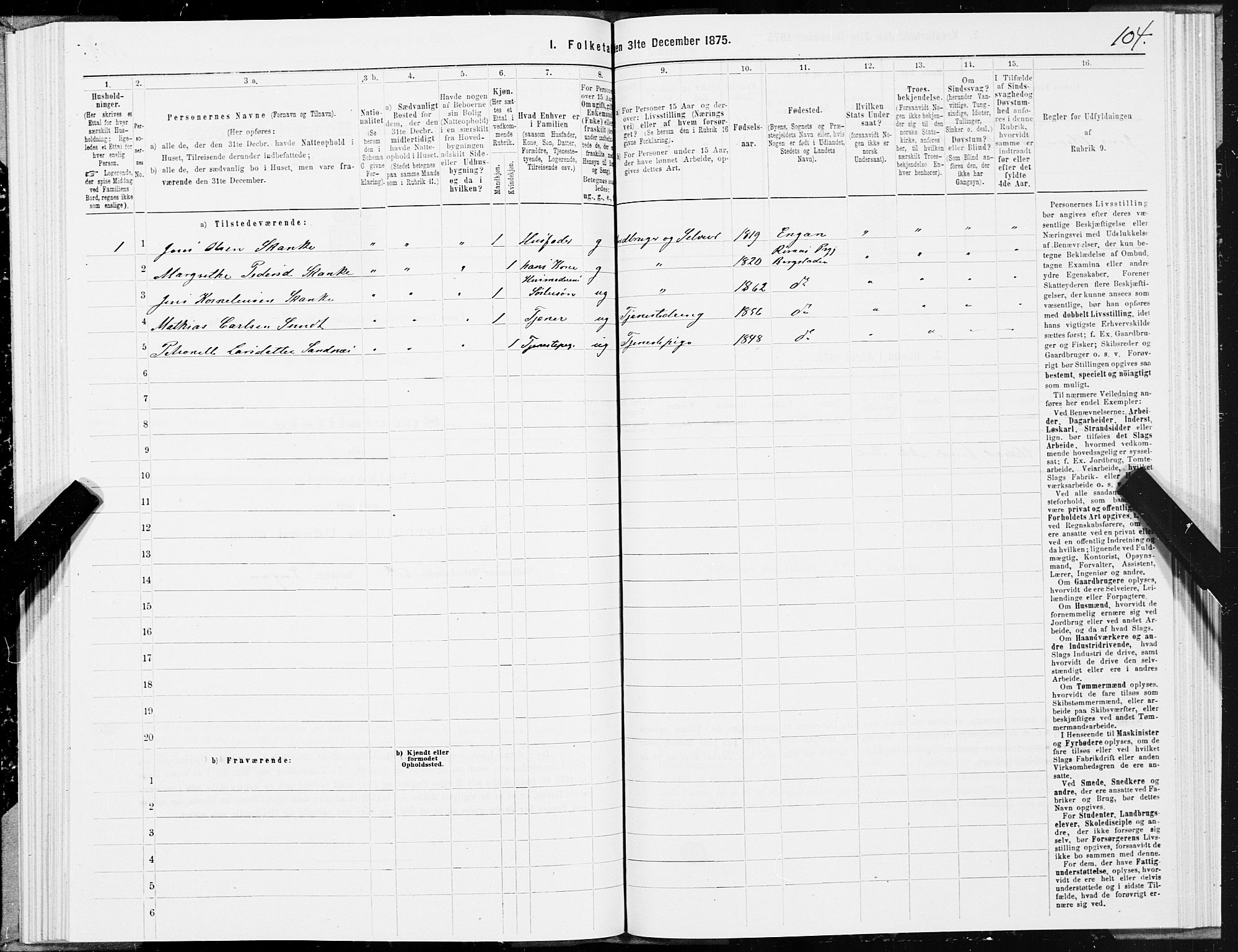 SAT, 1875 census for 1640P Røros, 1875, p. 3104