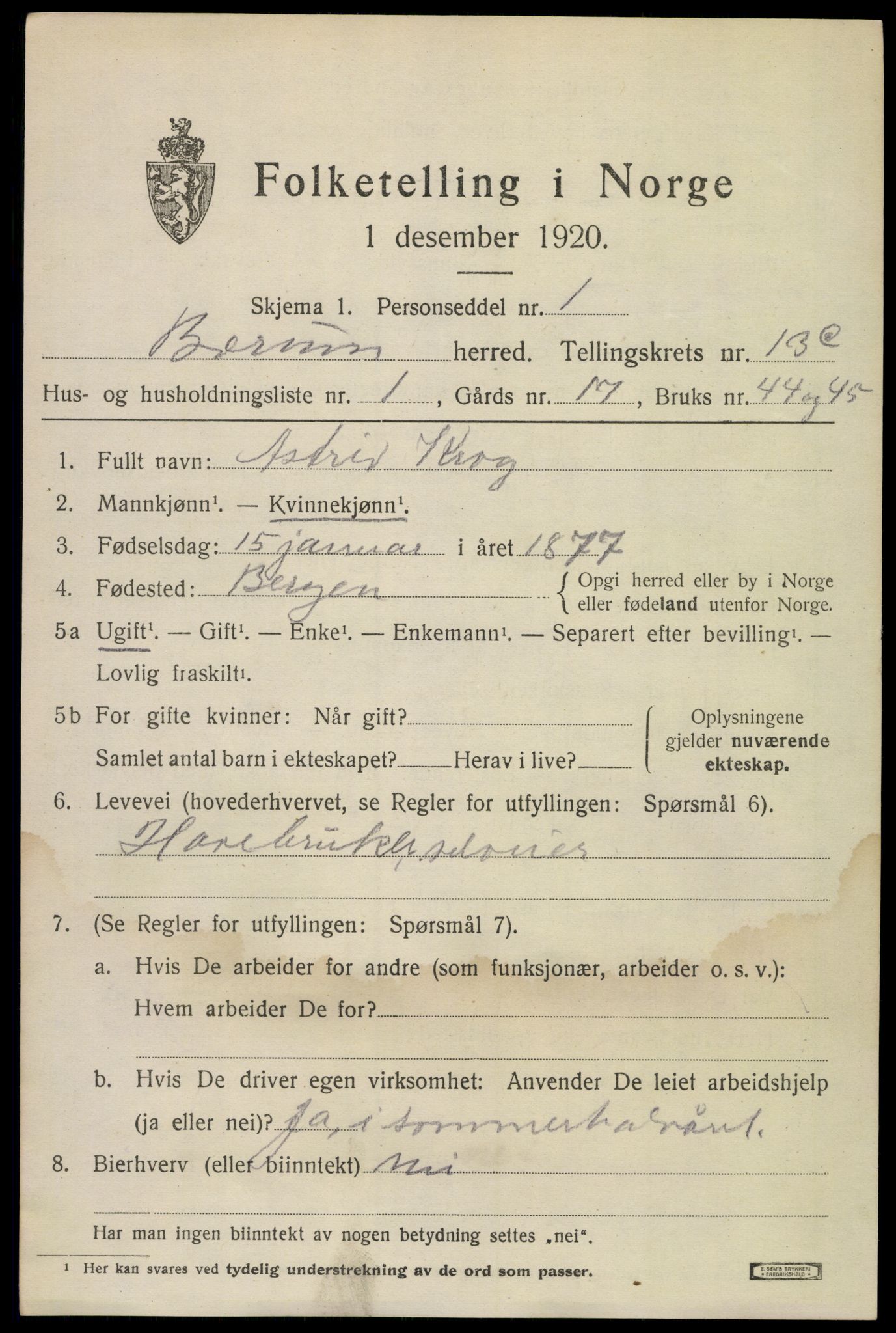 SAO, 1920 census for Bærum, 1920, p. 35642