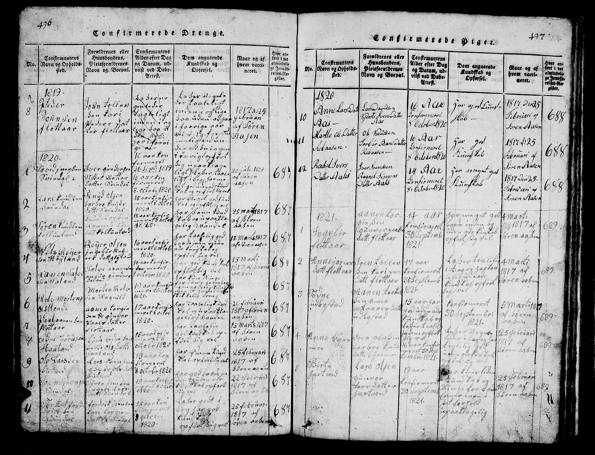 Bjelland sokneprestkontor, SAK/1111-0005/F/Fb/Fbc/L0001: Parish register (copy) no. B 1, 1815-1870, p. 496-497