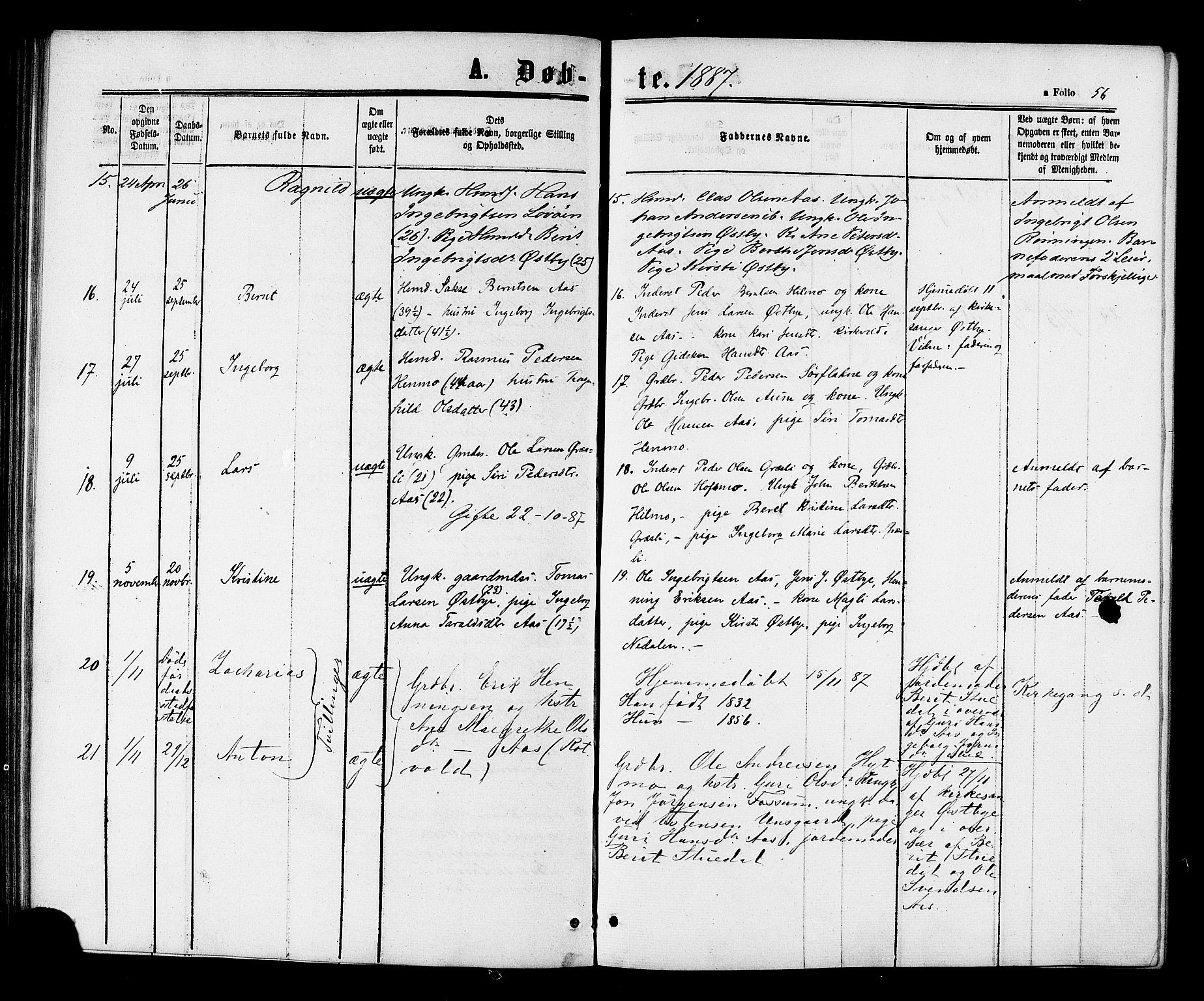 Ministerialprotokoller, klokkerbøker og fødselsregistre - Sør-Trøndelag, AV/SAT-A-1456/698/L1163: Parish register (official) no. 698A01, 1862-1887, p. 56