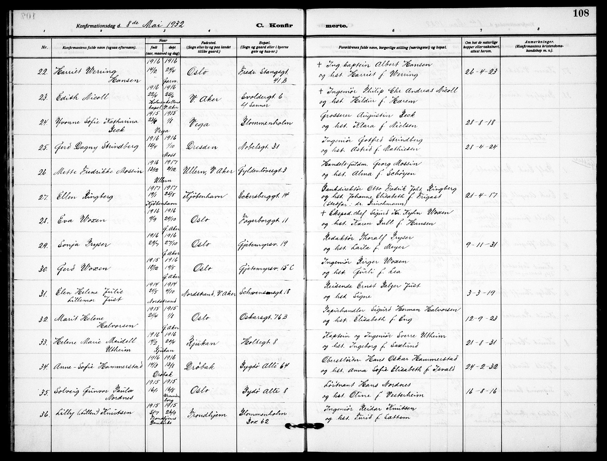 Garnisonsmenigheten Kirkebøker, AV/SAO-A-10846/F/Fa/L0017: Parish register (official) no. 17, 1926-1937, p. 108
