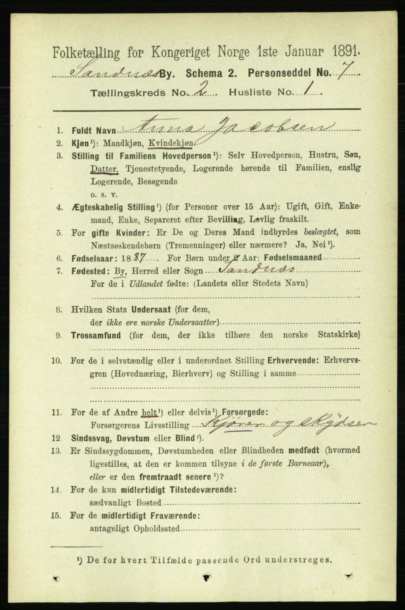 RA, 1891 census for 1102 Sandnes, 1891, p. 942