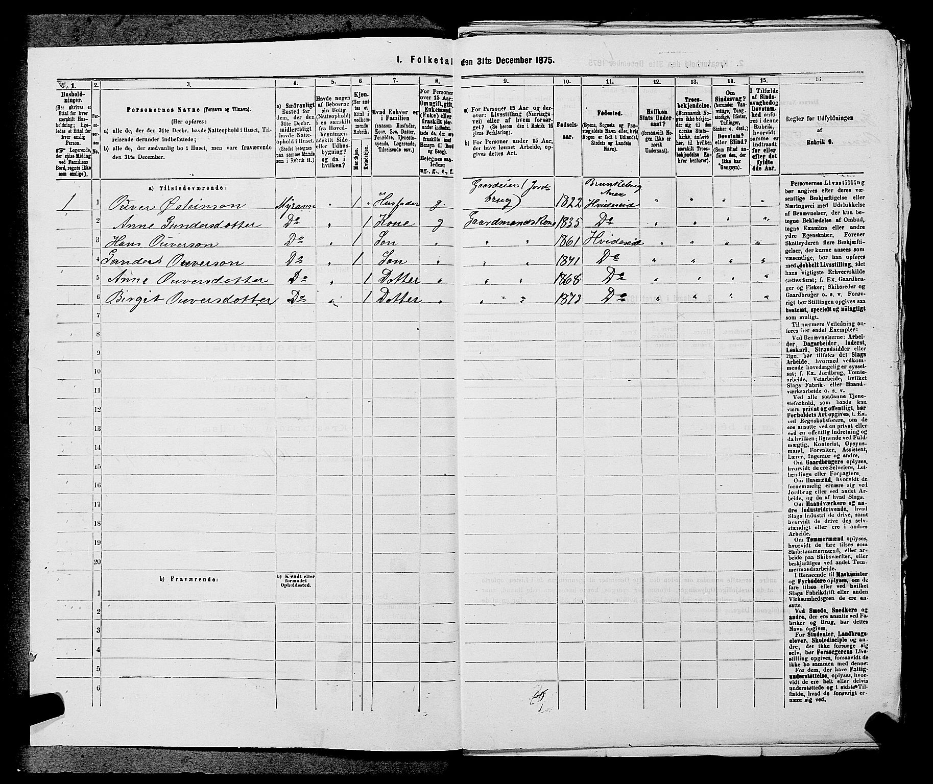 SAKO, 1875 census for 0829P Kviteseid, 1875, p. 171