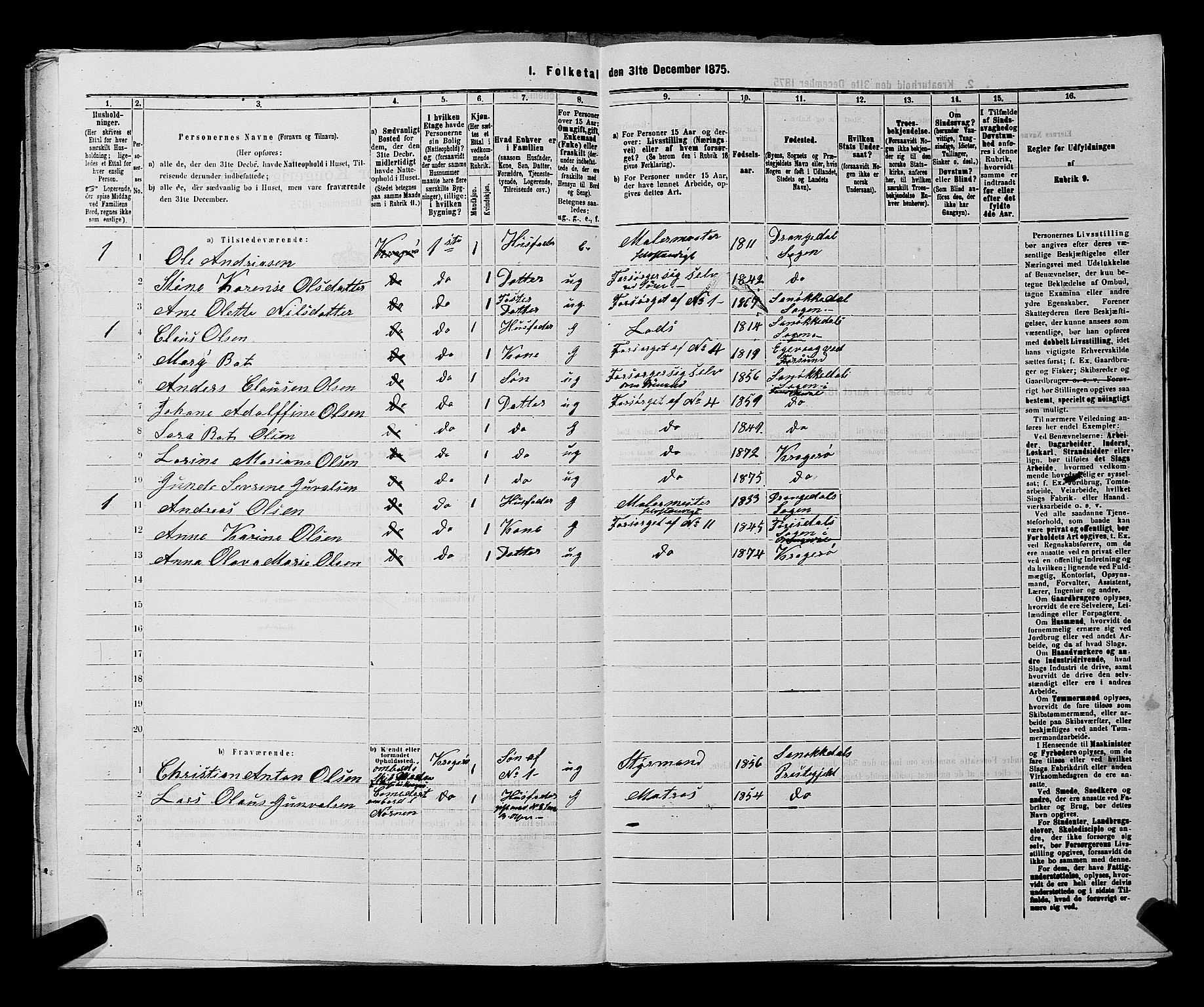 SAKO, 1875 census for 0801P Kragerø, 1875, p. 826