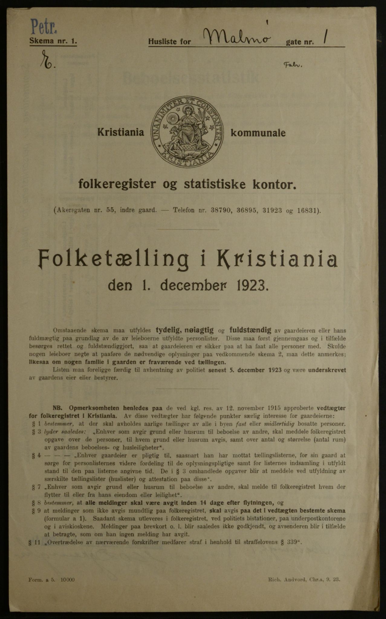 OBA, Municipal Census 1923 for Kristiania, 1923, p. 66754