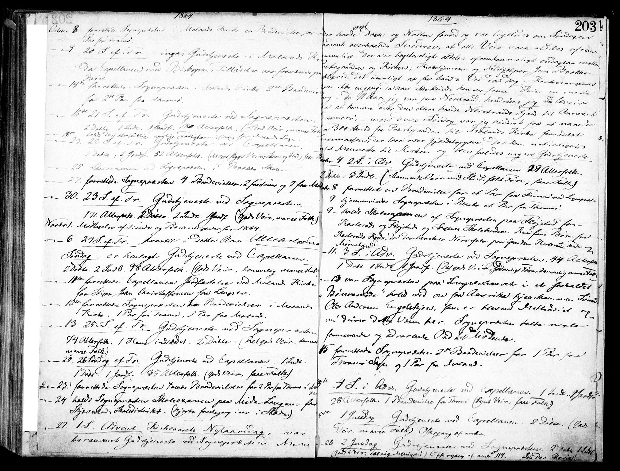 Austre Moland sokneprestkontor, AV/SAK-1111-0001/F/Fa/Faa/L0008: Parish register (official) no. A 8, 1858-1868, p. 203