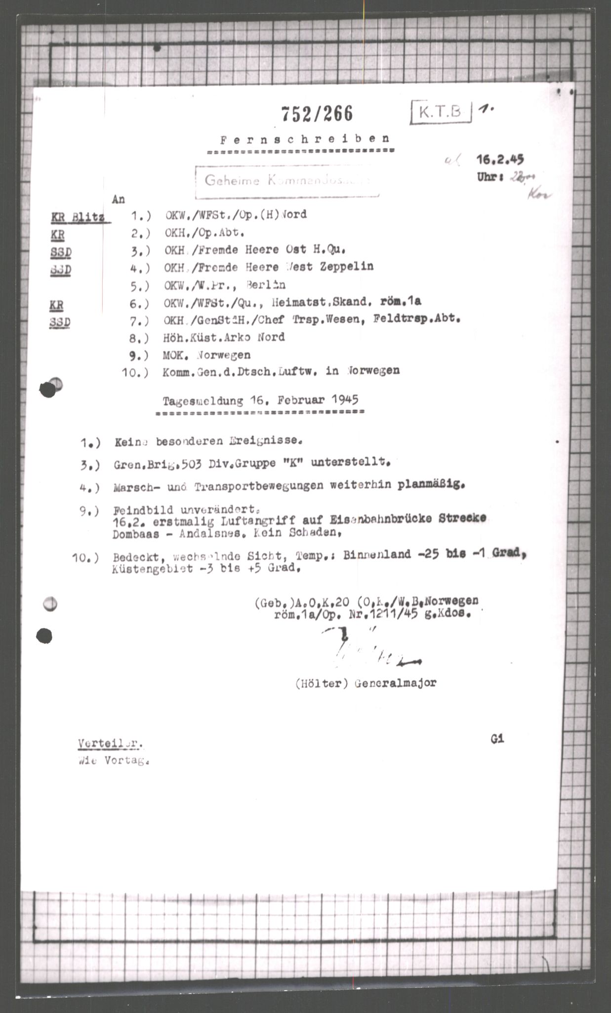 Forsvarets Overkommando. 2 kontor. Arkiv 11.4. Spredte tyske arkivsaker, AV/RA-RAFA-7031/D/Dar/Dara/L0003: Krigsdagbøker for 20. Gebirgs-Armee-Oberkommando (AOK 20), 1945, p. 92