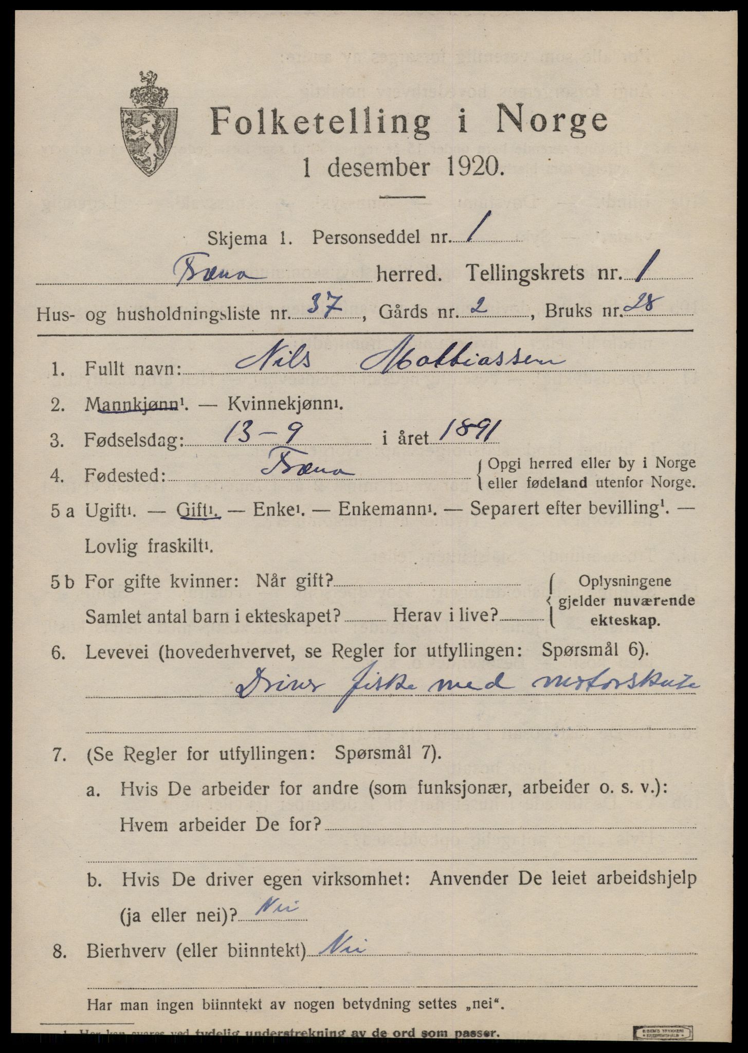 SAT, 1920 census for Fræna, 1920, p. 1525