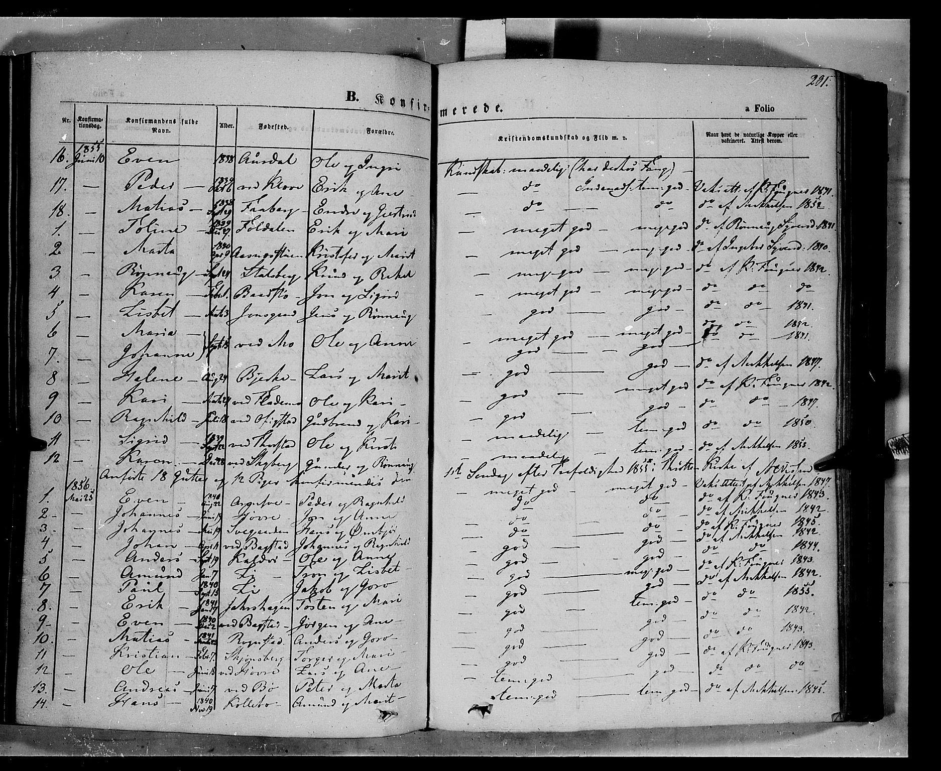 Øyer prestekontor, AV/SAH-PREST-084/H/Ha/Haa/L0005: Parish register (official) no. 5, 1842-1857, p. 201