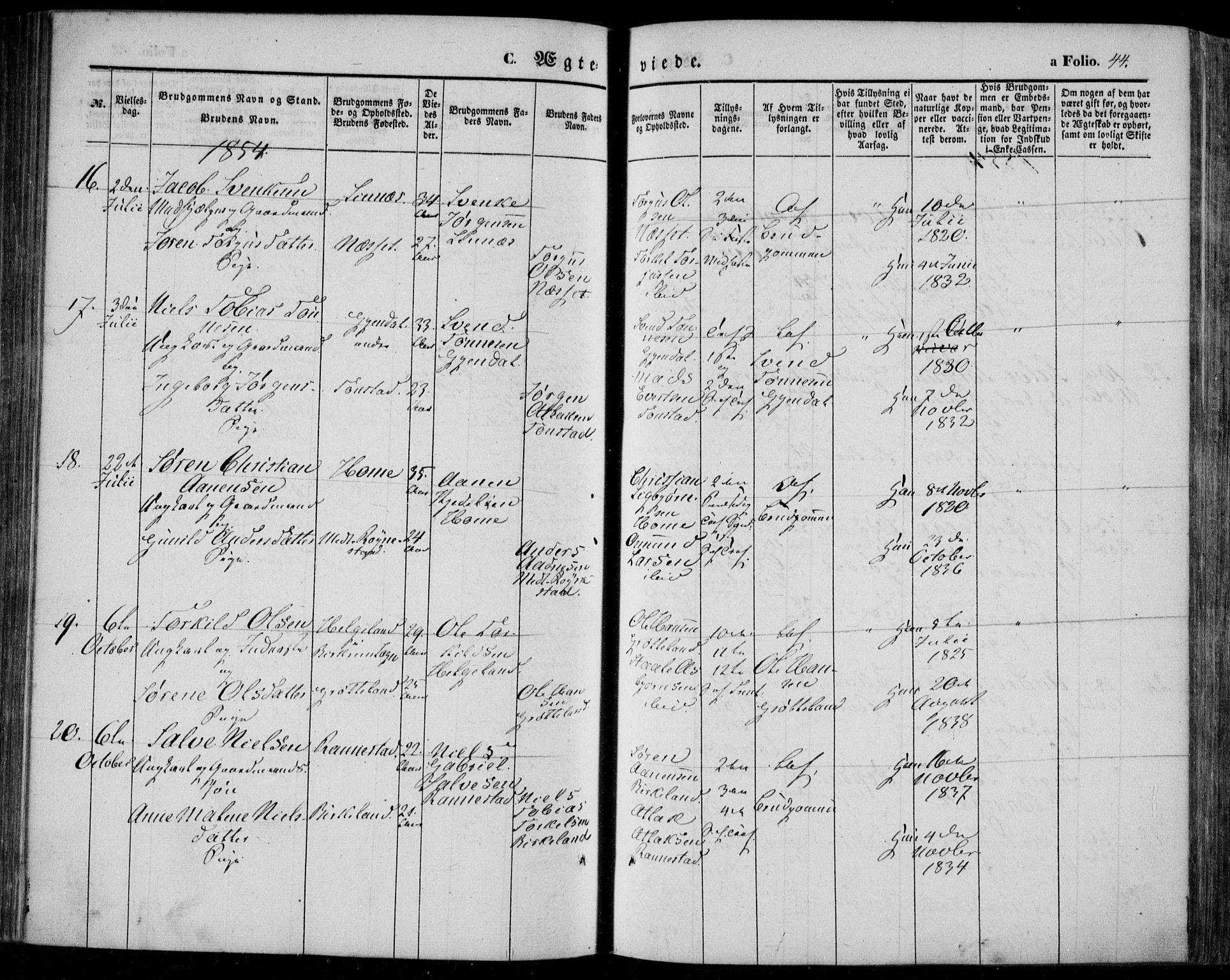 Bakke sokneprestkontor, SAK/1111-0002/F/Fa/Faa/L0005: Parish register (official) no. A 5, 1847-1855, p. 44