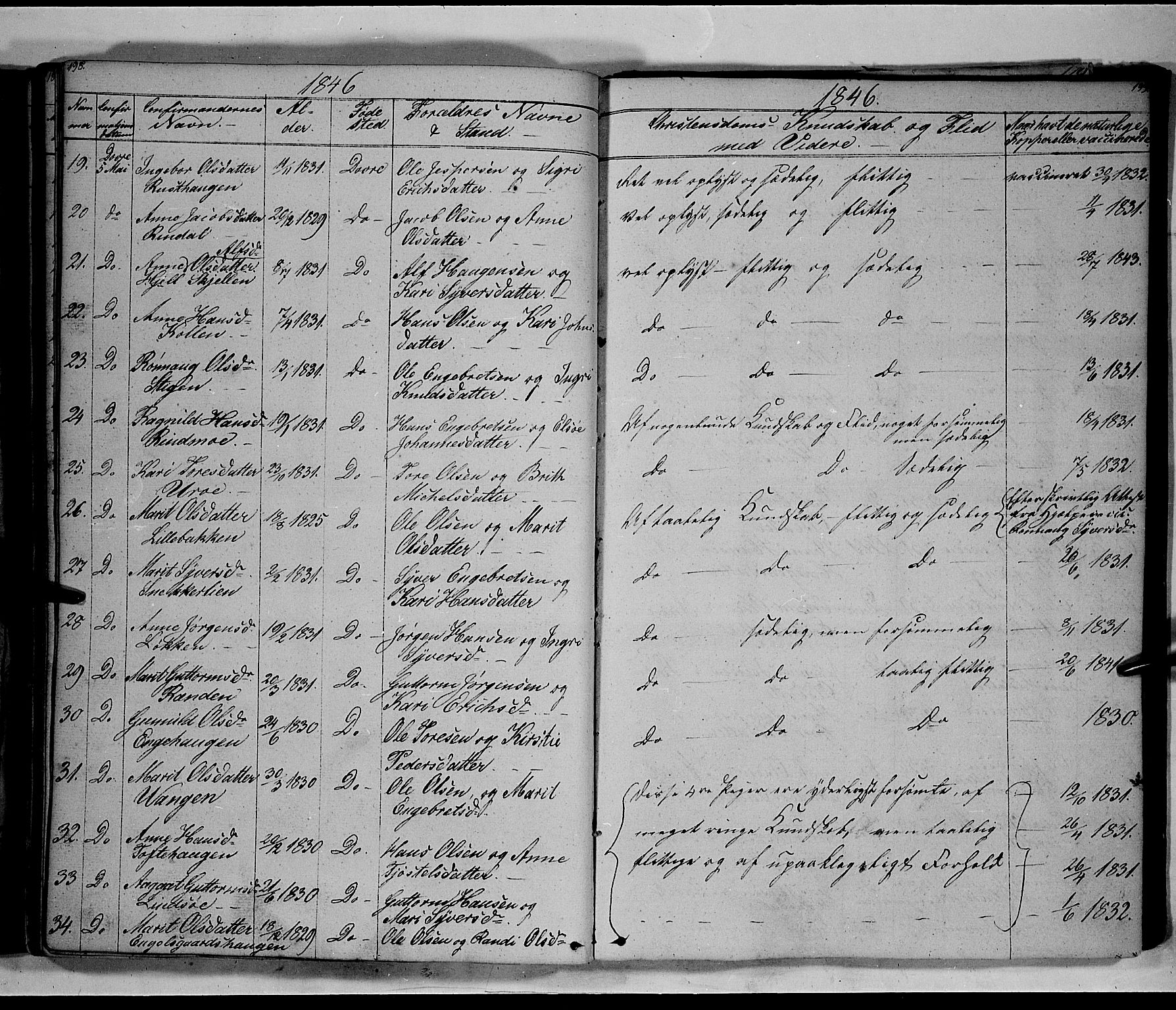 Lesja prestekontor, SAH/PREST-068/H/Ha/Hab/L0003: Parish register (copy) no. 3, 1842-1862, p. 198-199