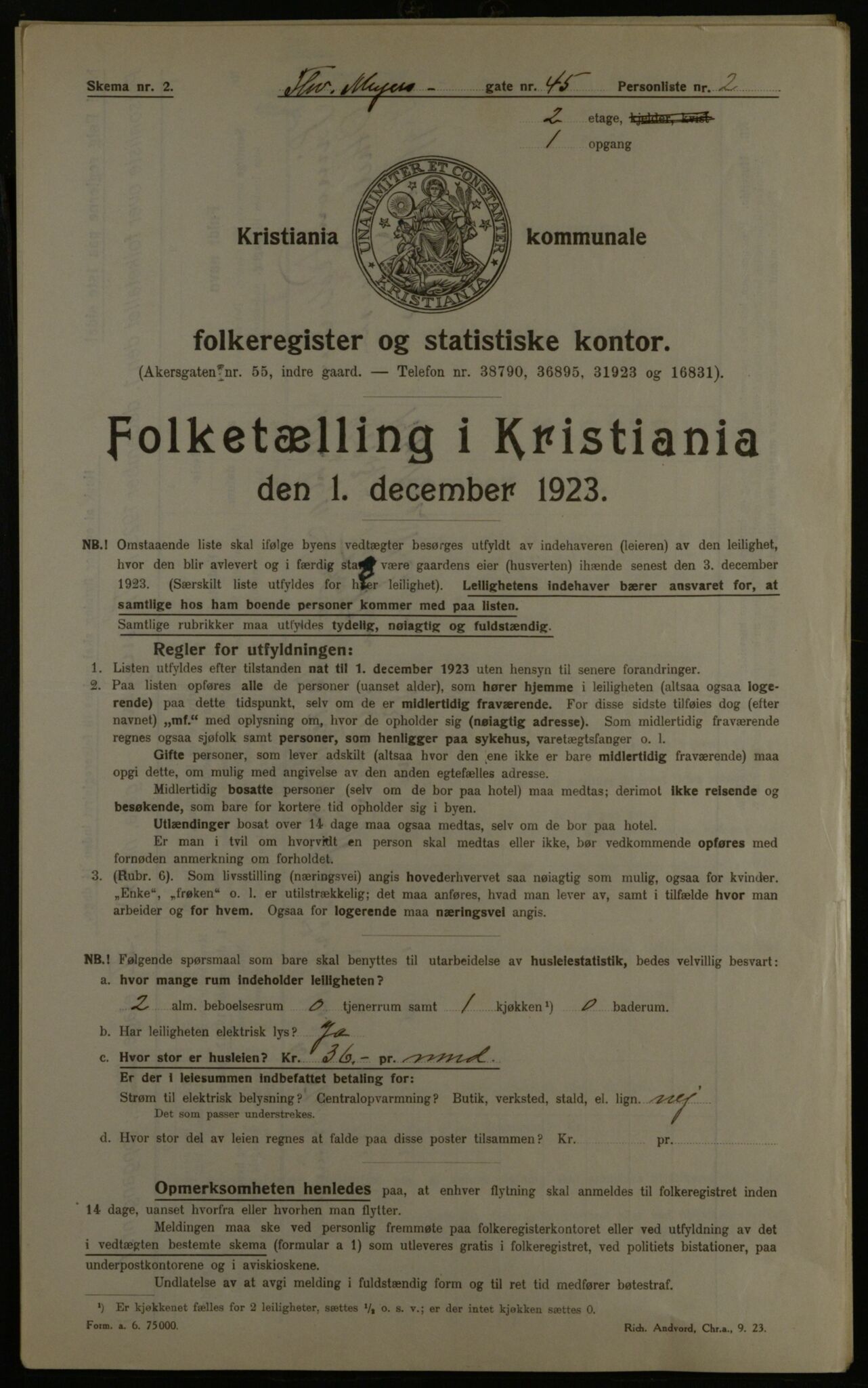 OBA, Municipal Census 1923 for Kristiania, 1923, p. 121964