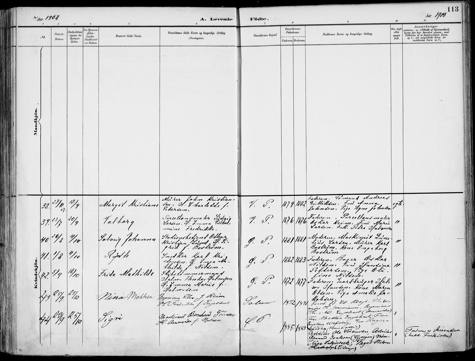 Porsgrunn kirkebøker , AV/SAKO-A-104/F/Fa/L0010: Parish register (official) no. 10, 1895-1919, p. 113