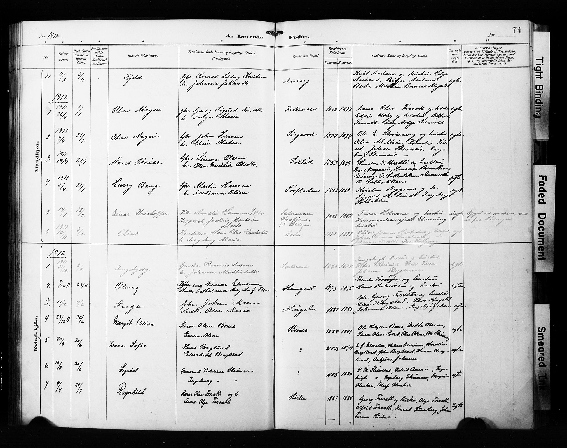 Målselv sokneprestembete, AV/SATØ-S-1311/G/Ga/Gab/L0008klokker: Parish register (copy) no. 8, 1895-1913, p. 74