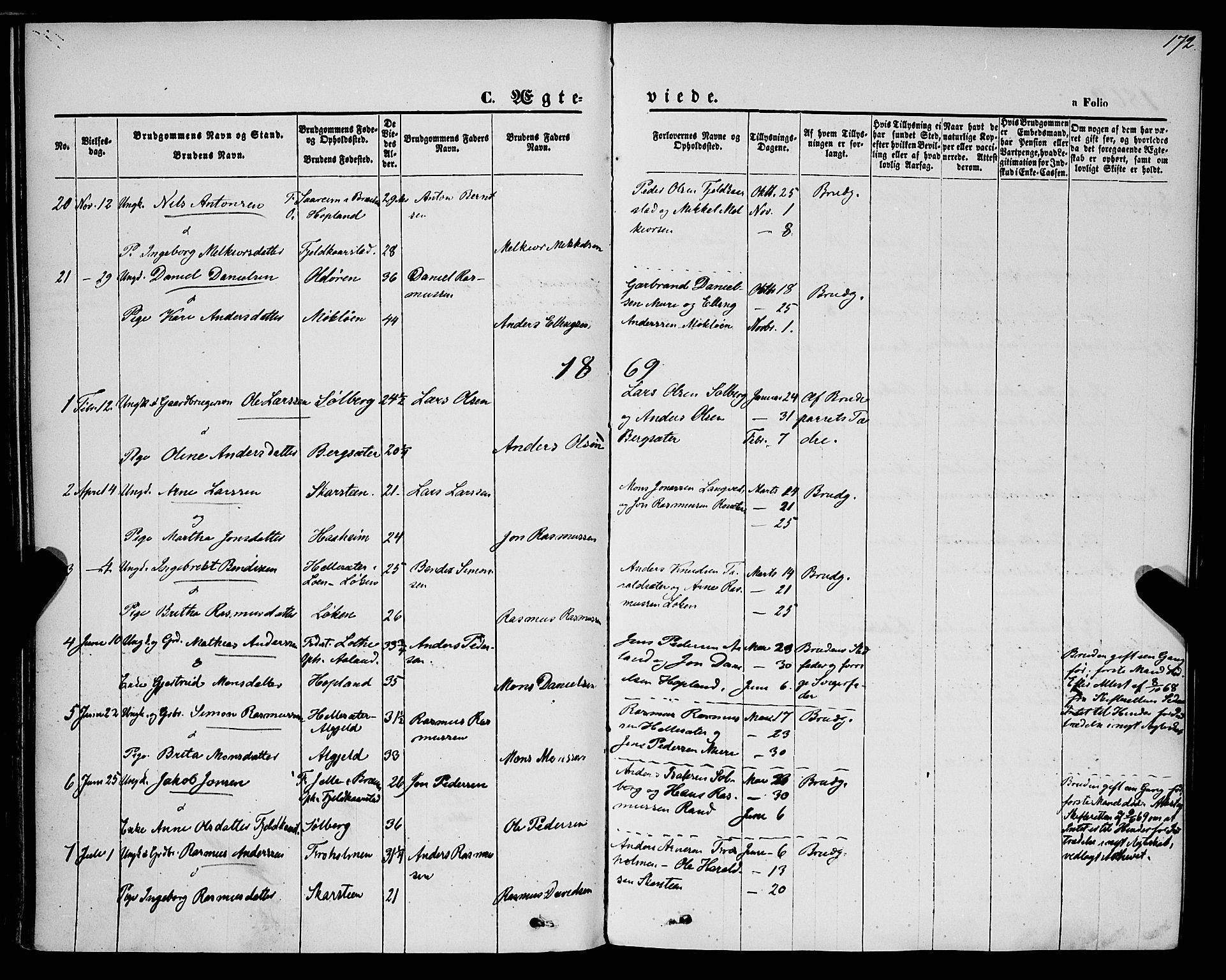 Innvik sokneprestembete, AV/SAB-A-80501: Parish register (official) no. A 6, 1865-1878, p. 172