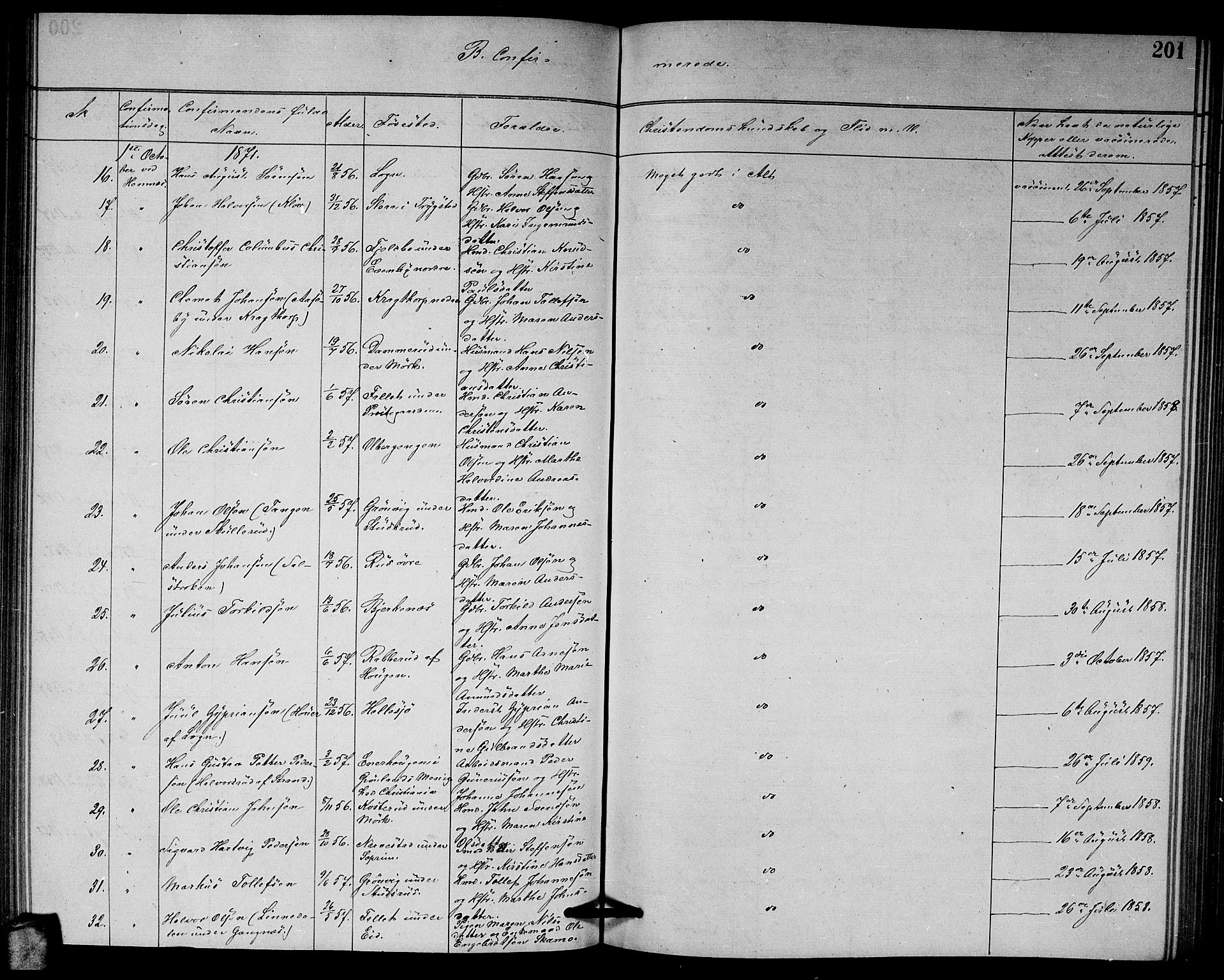 Høland prestekontor Kirkebøker, AV/SAO-A-10346a/G/Ga/L0006: Parish register (copy) no. I 6, 1869-1879, p. 201