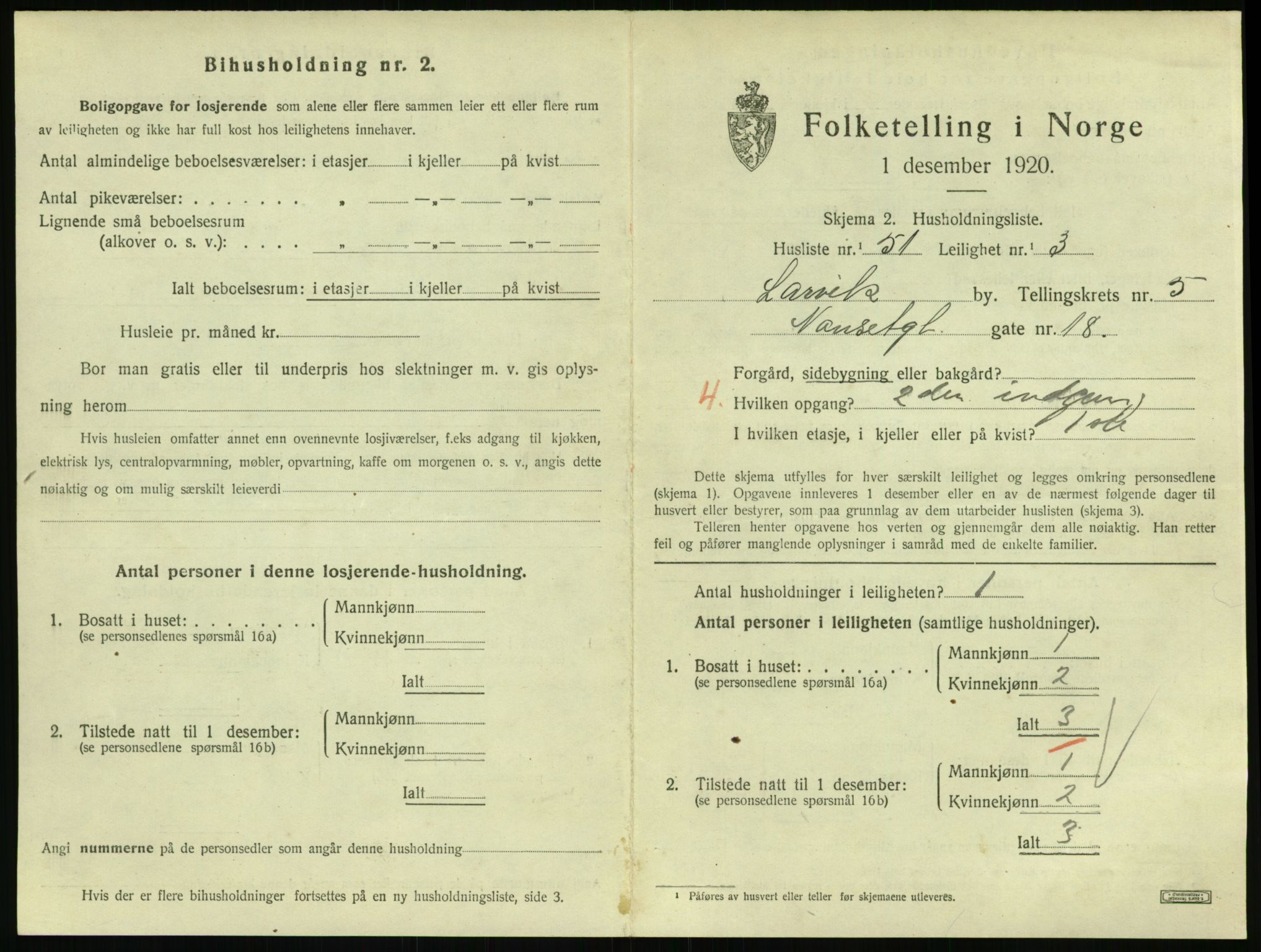 SAKO, 1920 census for Larvik, 1920, p. 5054