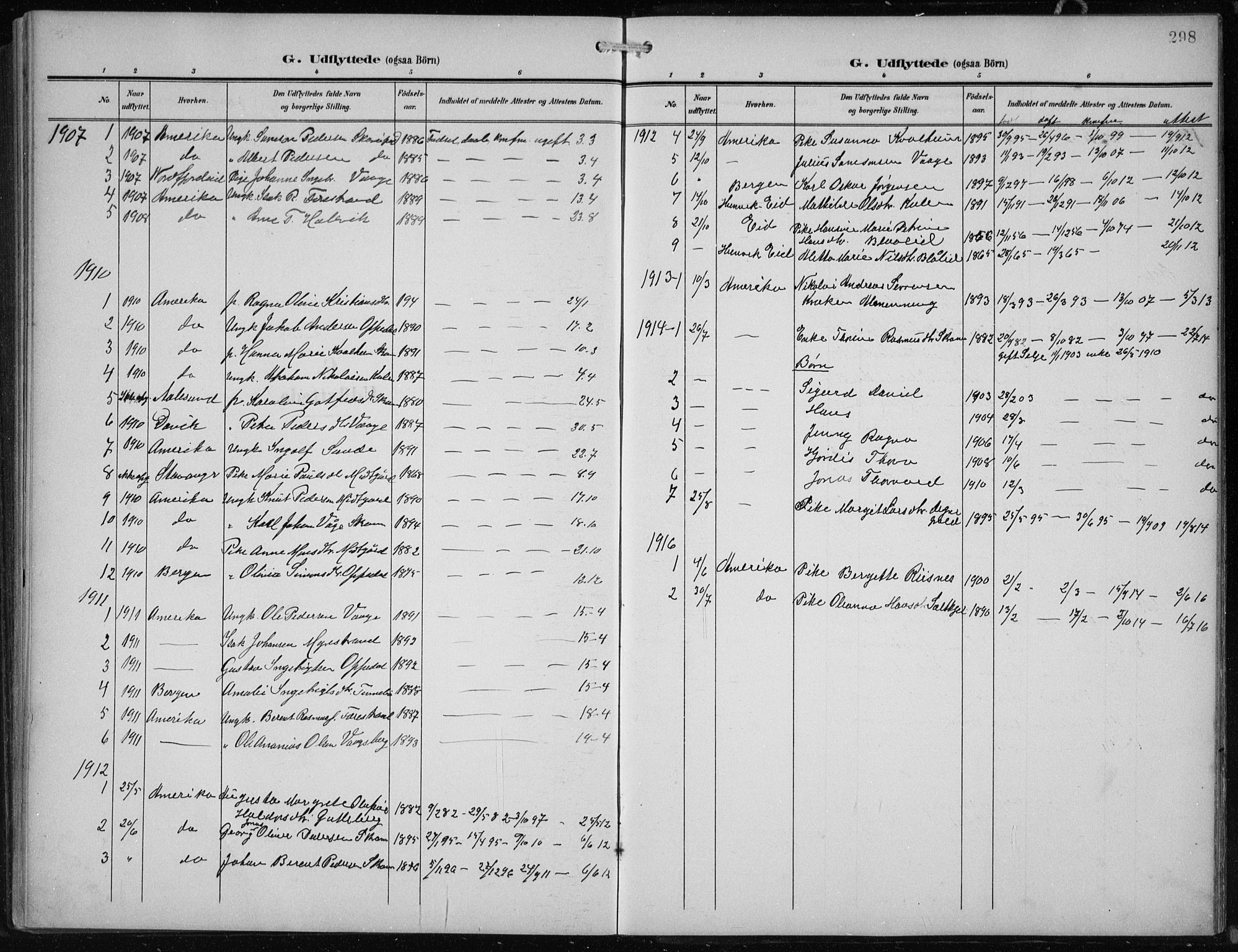 Vågsøy sokneprestembete, AV/SAB-A-81601/H/Hab: Parish register (copy) no. B 1, 1906-1934, p. 298