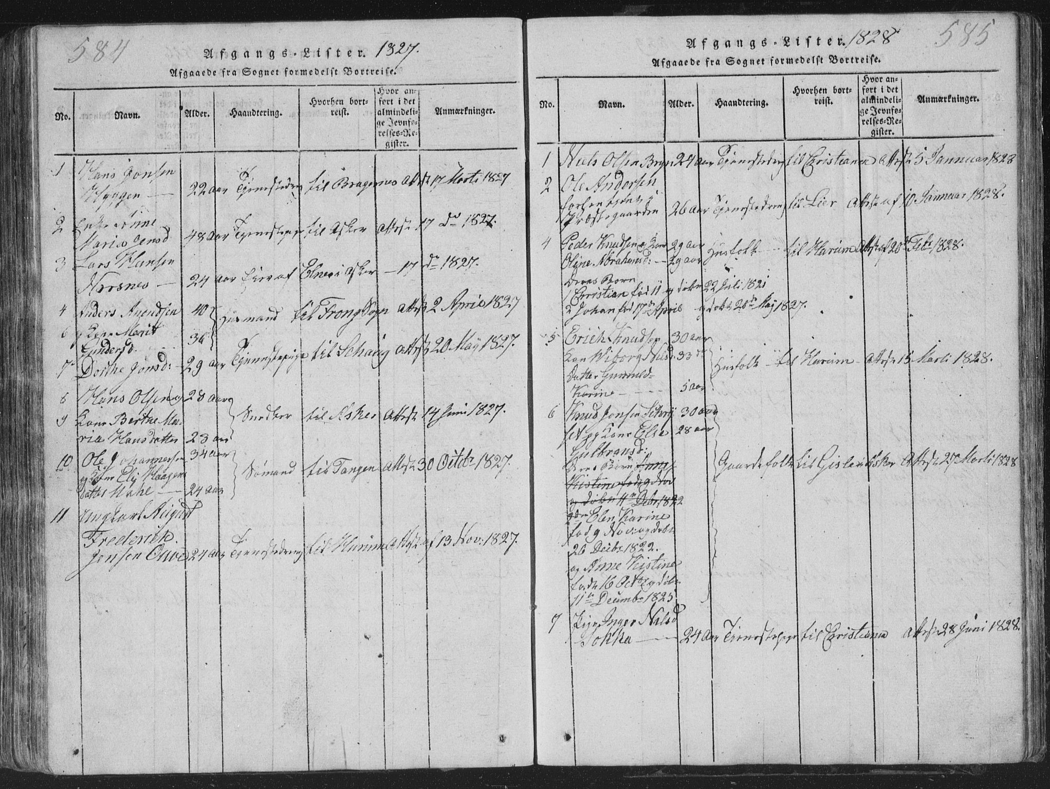 Røyken kirkebøker, SAKO/A-241/G/Ga/L0003: Parish register (copy) no. 3, 1814-1856, p. 584-585