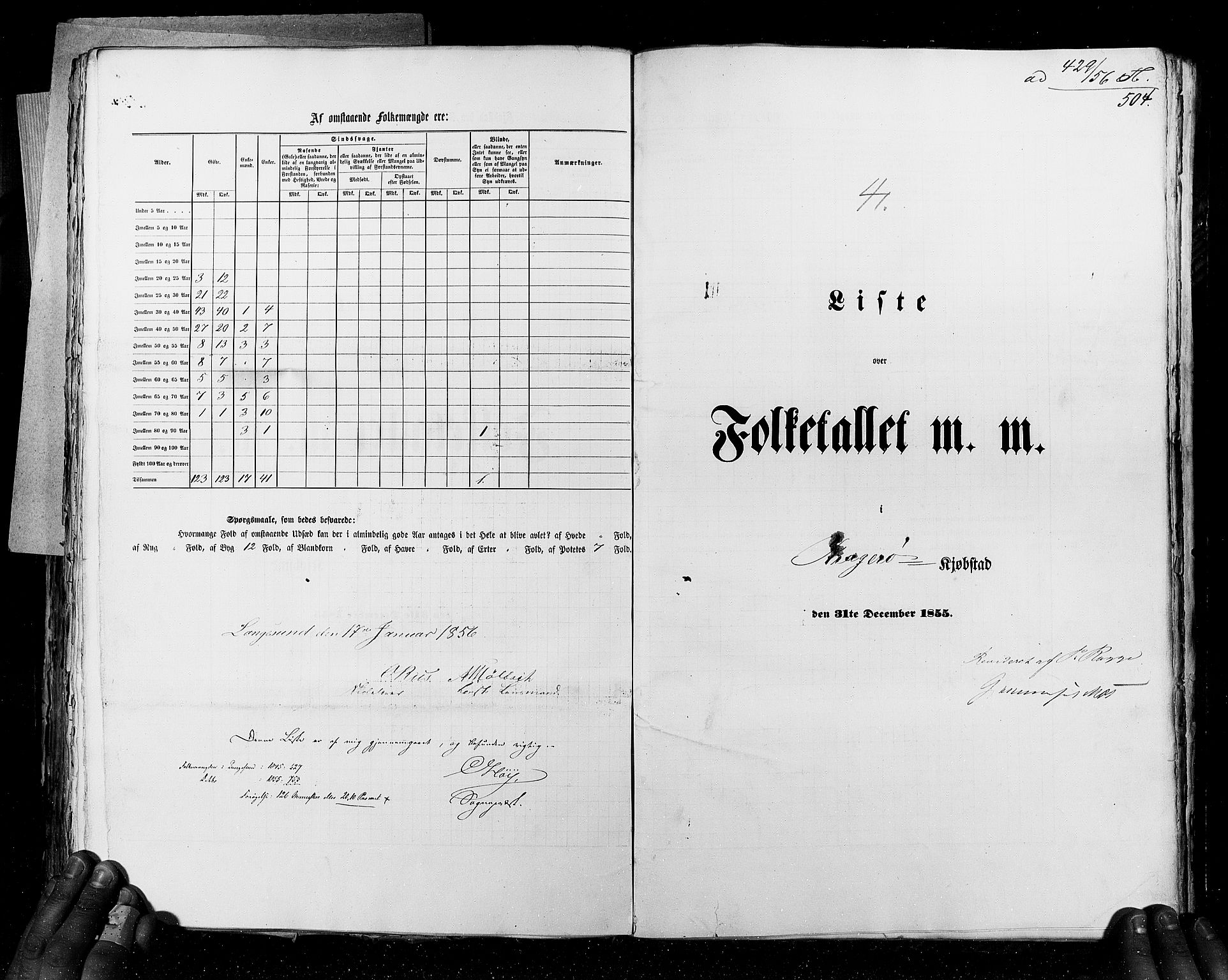 RA, Census 1855, vol. 7: Fredrikshald-Kragerø, 1855, p. 504