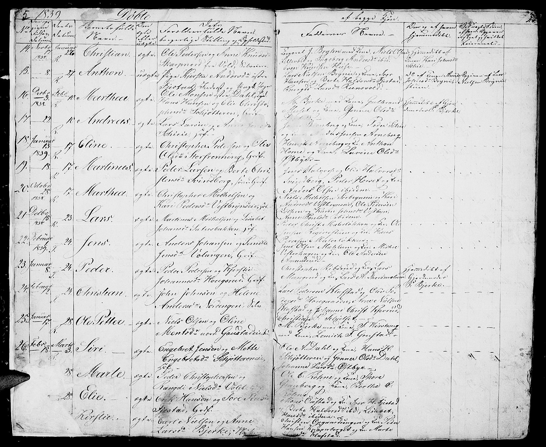 Romedal prestekontor, AV/SAH-PREST-004/L/L0008: Parish register (copy) no. 8, 1837-1844, p. 5